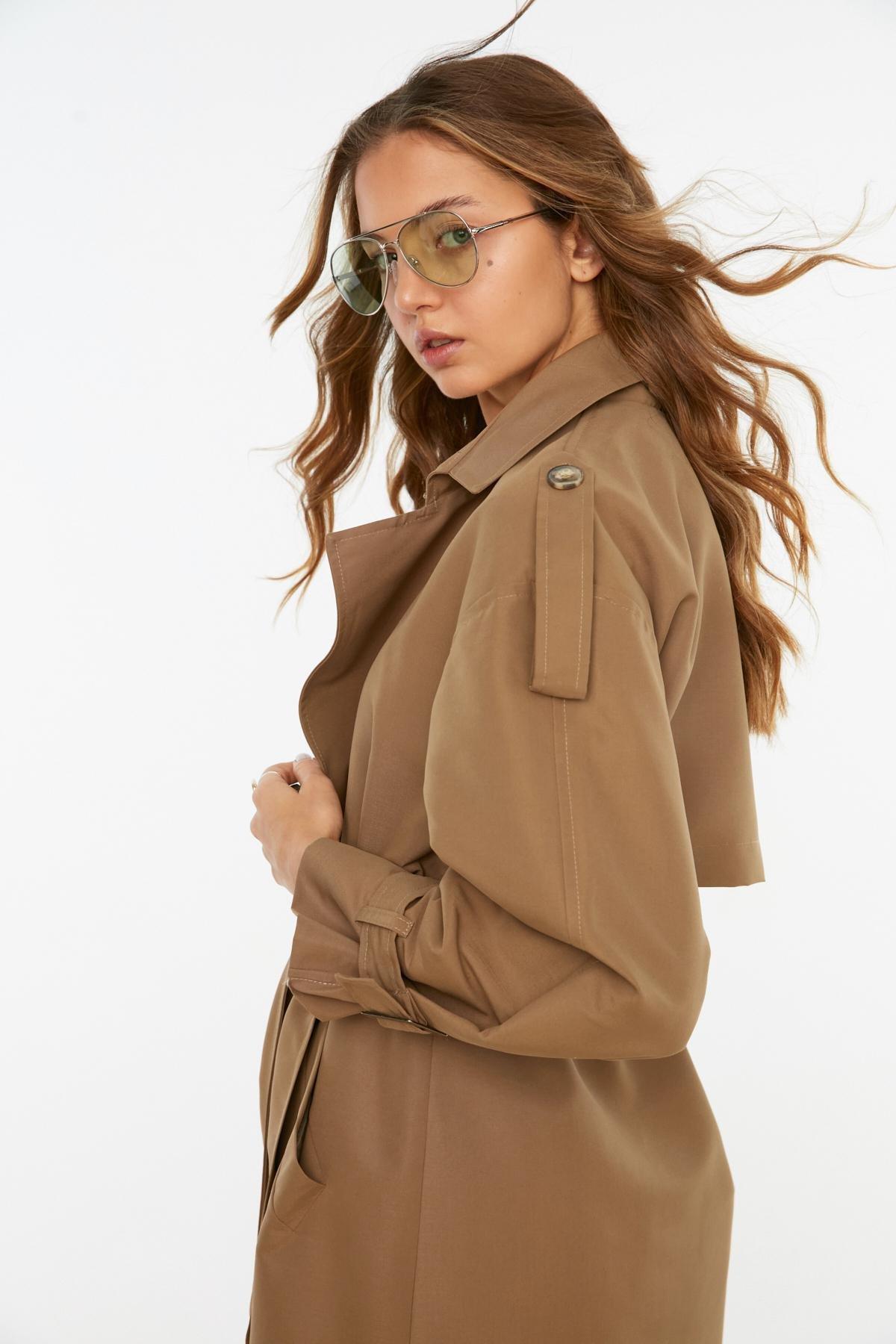 Brown Double-Breasted Maxi Trench Coat, Brown, large image number 5