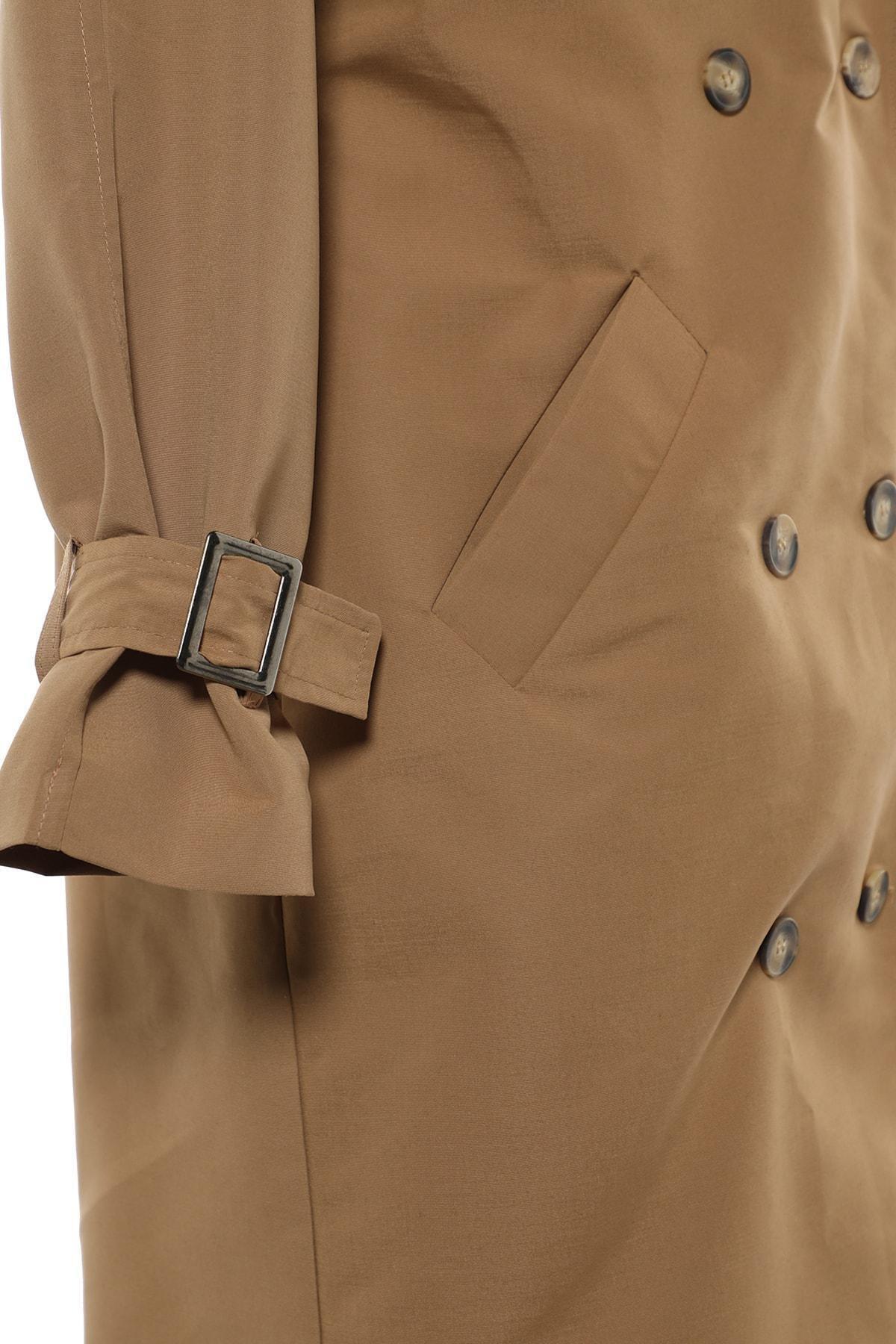 Brown Double-Breasted Maxi Trench Coat, Brown, large image number 6
