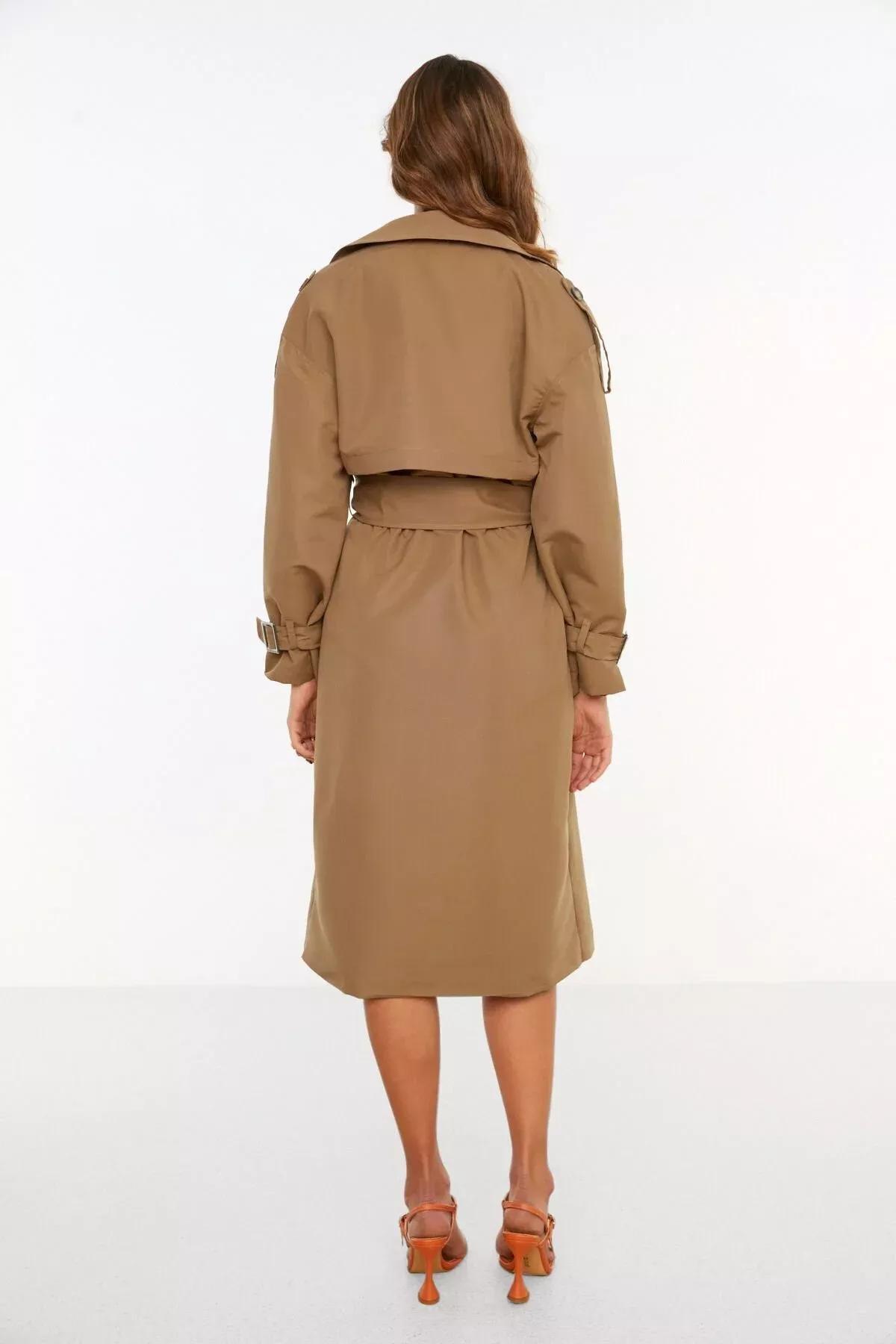 Brown Double-Breasted Maxi Trench Coat, Brown, large image number 8