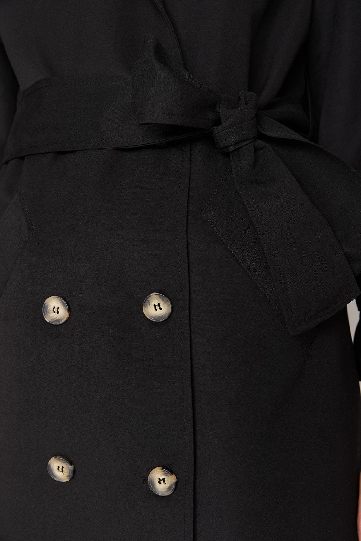 Black Double-Breasted Trench Coat, , large image number 2