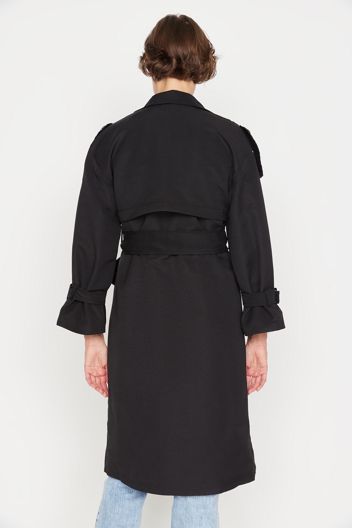 Black Double-Breasted Trench Coat, , large image number 3