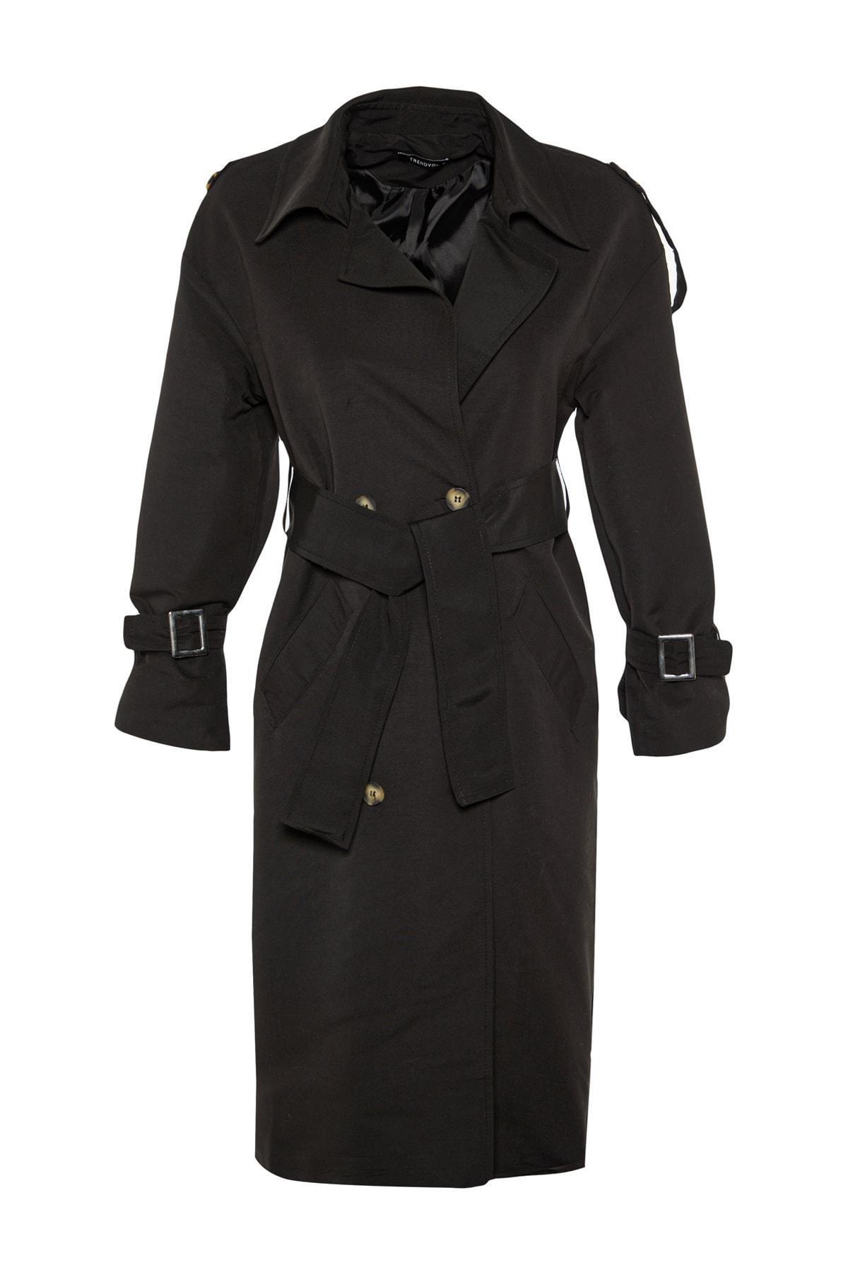 Black Double-Breasted Trench Coat, , large image number 4