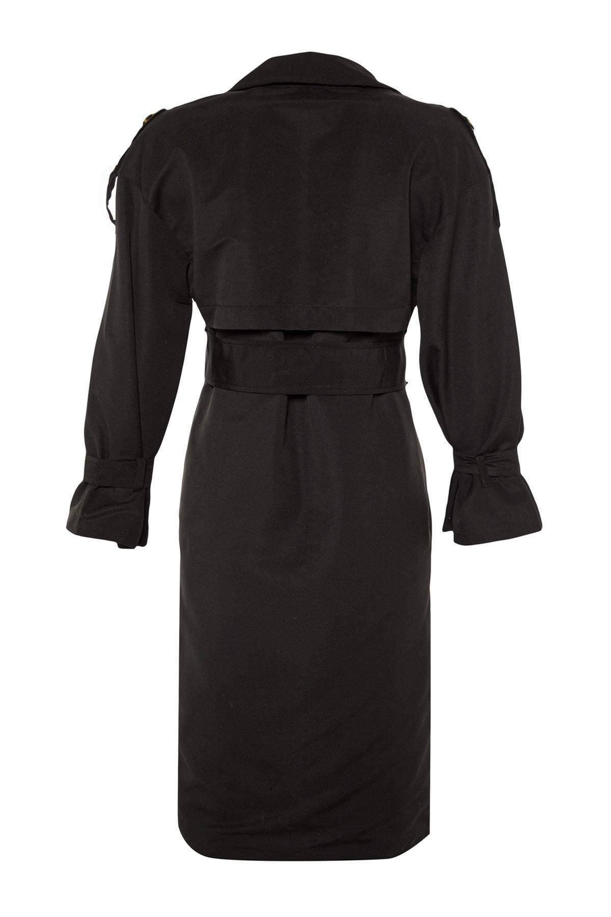 Black Double-Breasted Trench Coat, , large image number 7