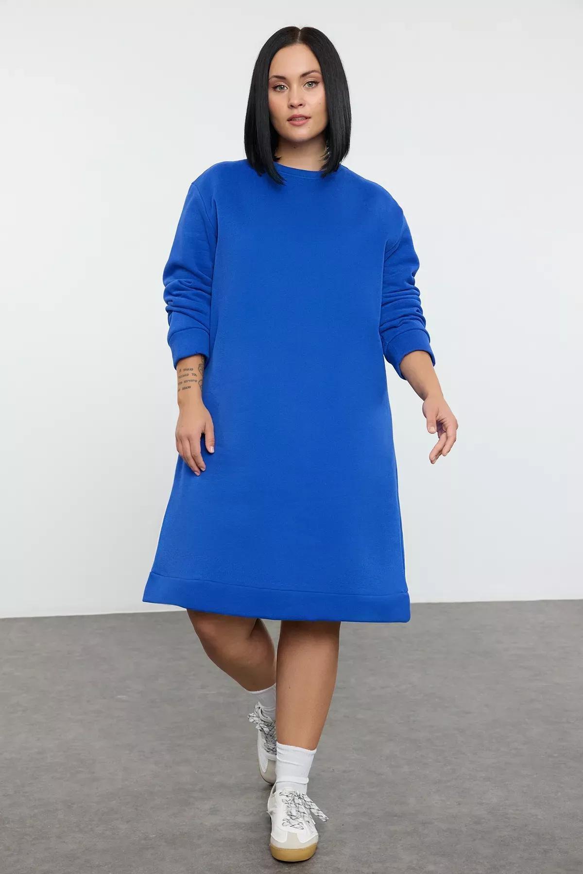 Blue Crew Neck Knit Dress, Purple, large image number 0