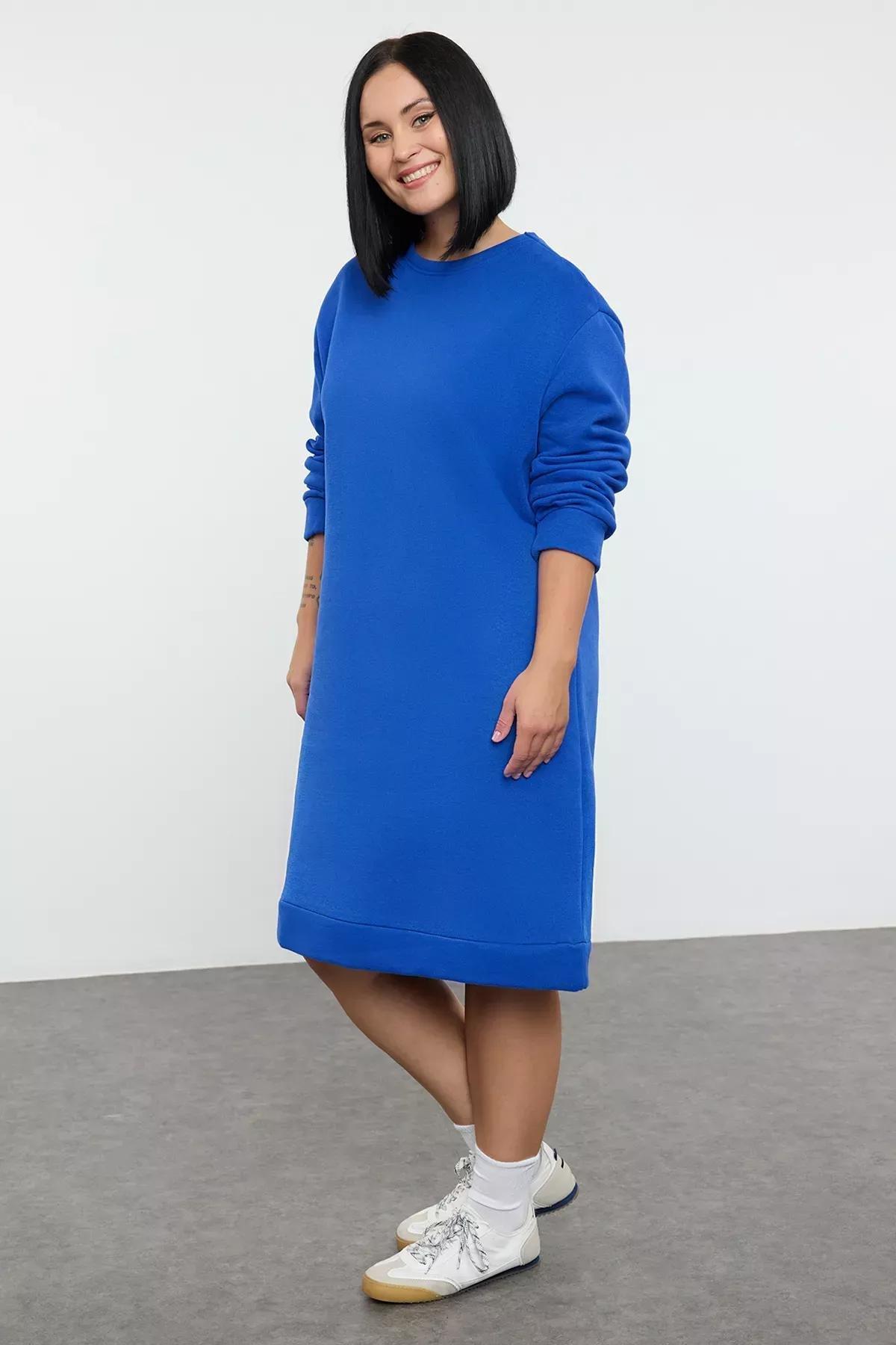 Blue Crew Neck Knit Dress, Purple, large image number 1