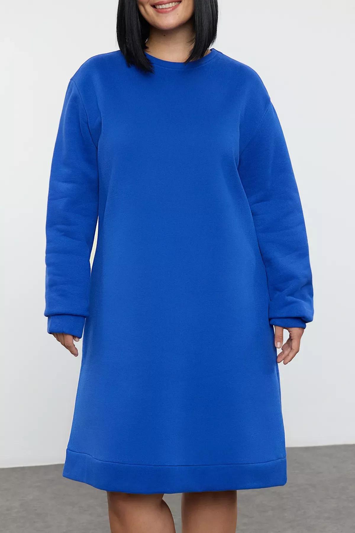Blue Crew Neck Knit Dress, Purple, large image number 2