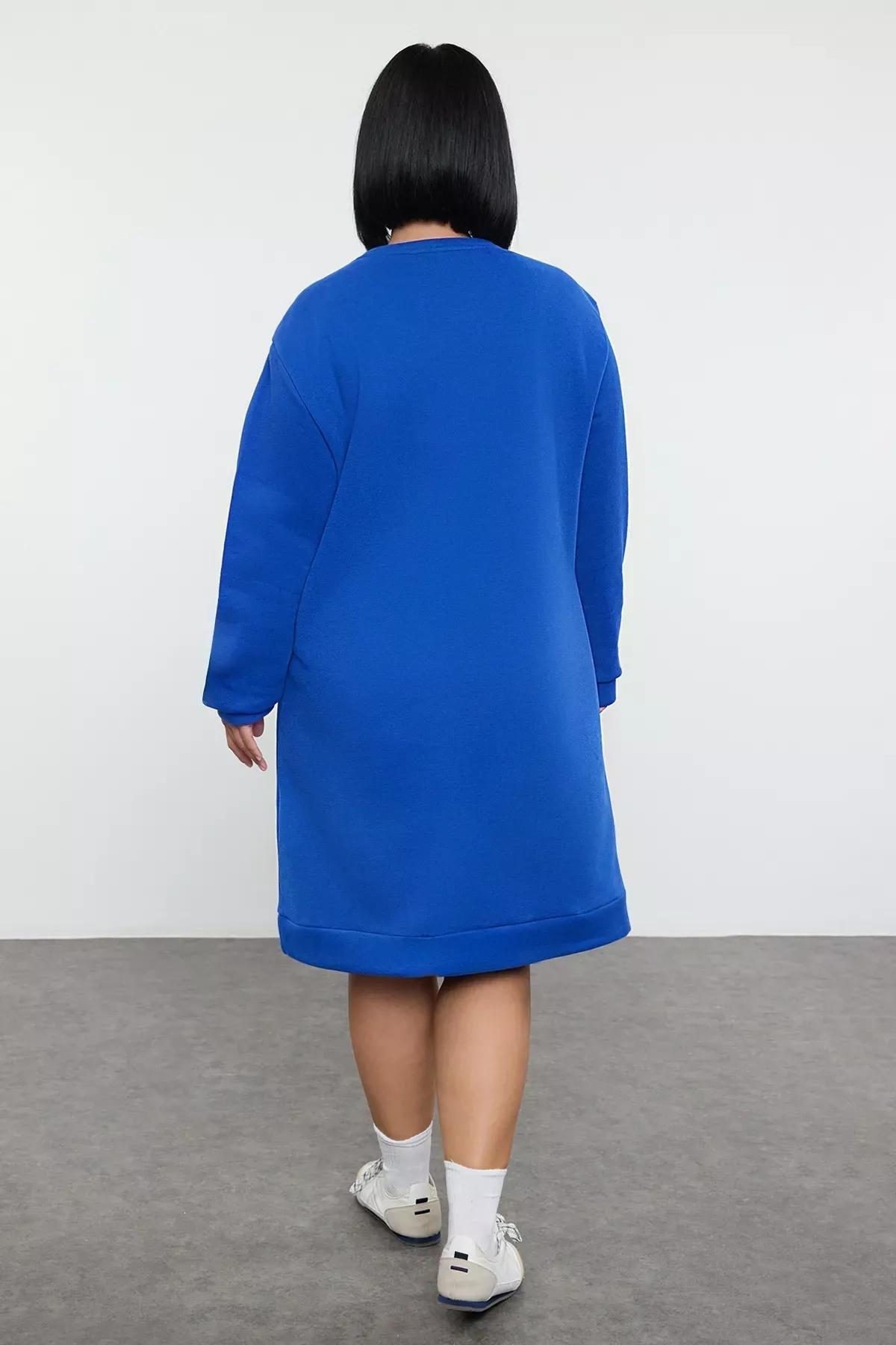 Blue Crew Neck Knit Dress, Purple, large image number 3