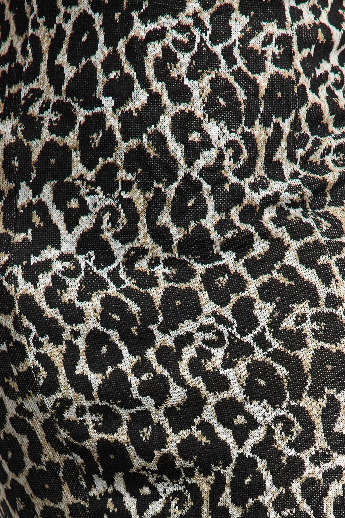 Brown Patterned Knitted Plus-Size Skirt, Brown, large image number 2