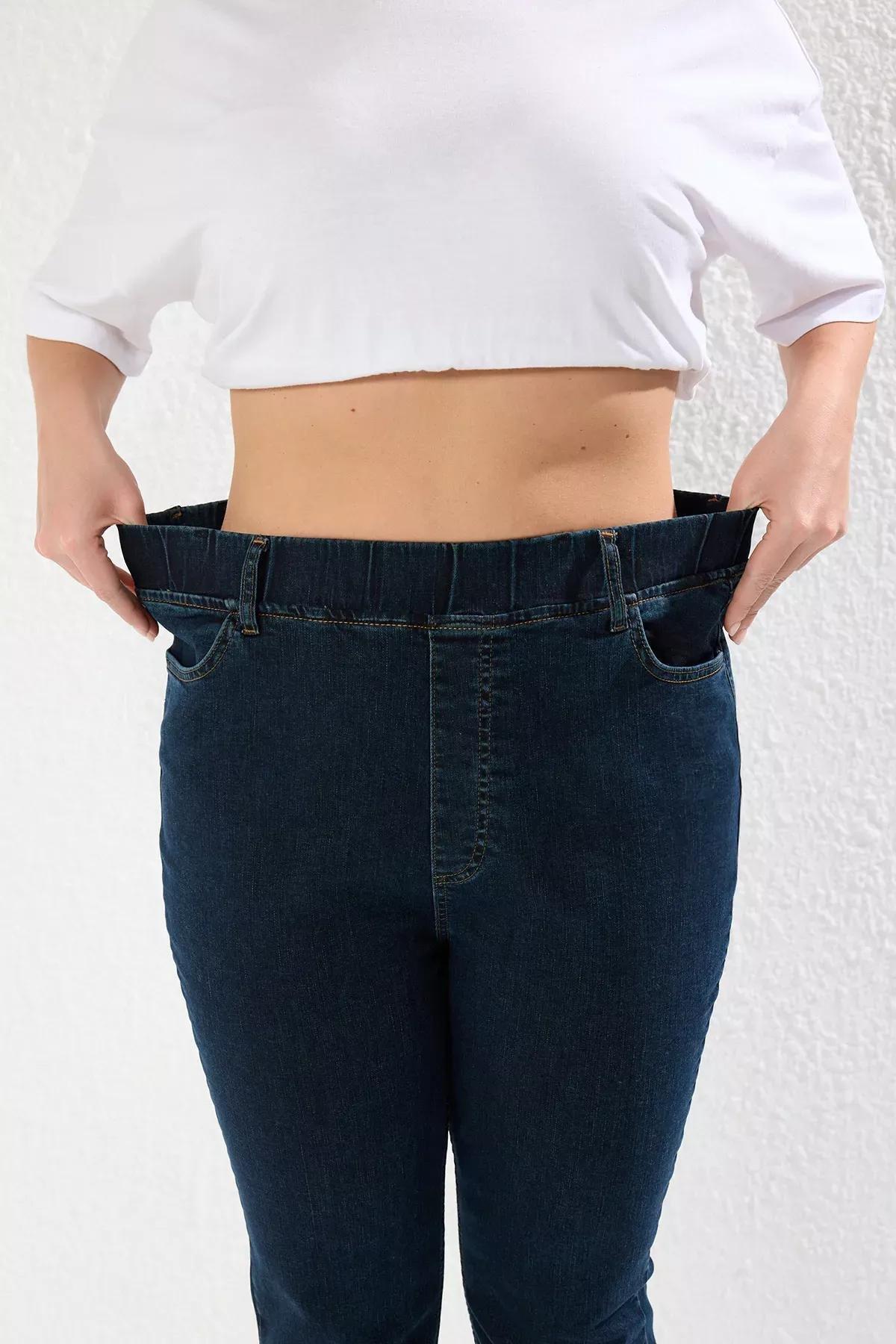 Navy Elastic Waist Flared Jeans, , large image number 3