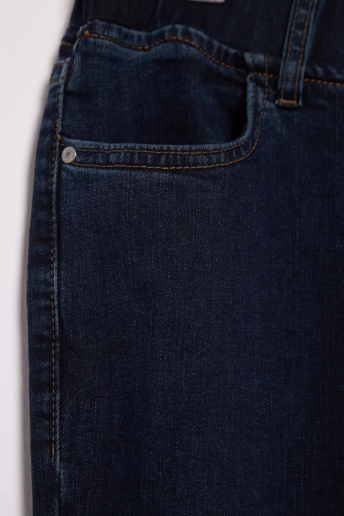 Navy Elastic Waist Flared Jeans, , large image number 5