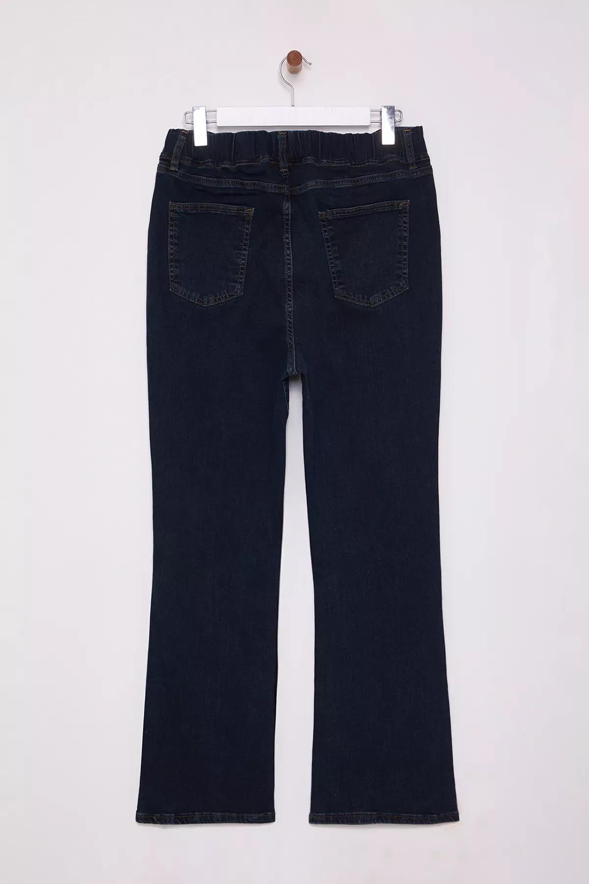 Navy Elastic Waist Flared Jeans, , large image number 7