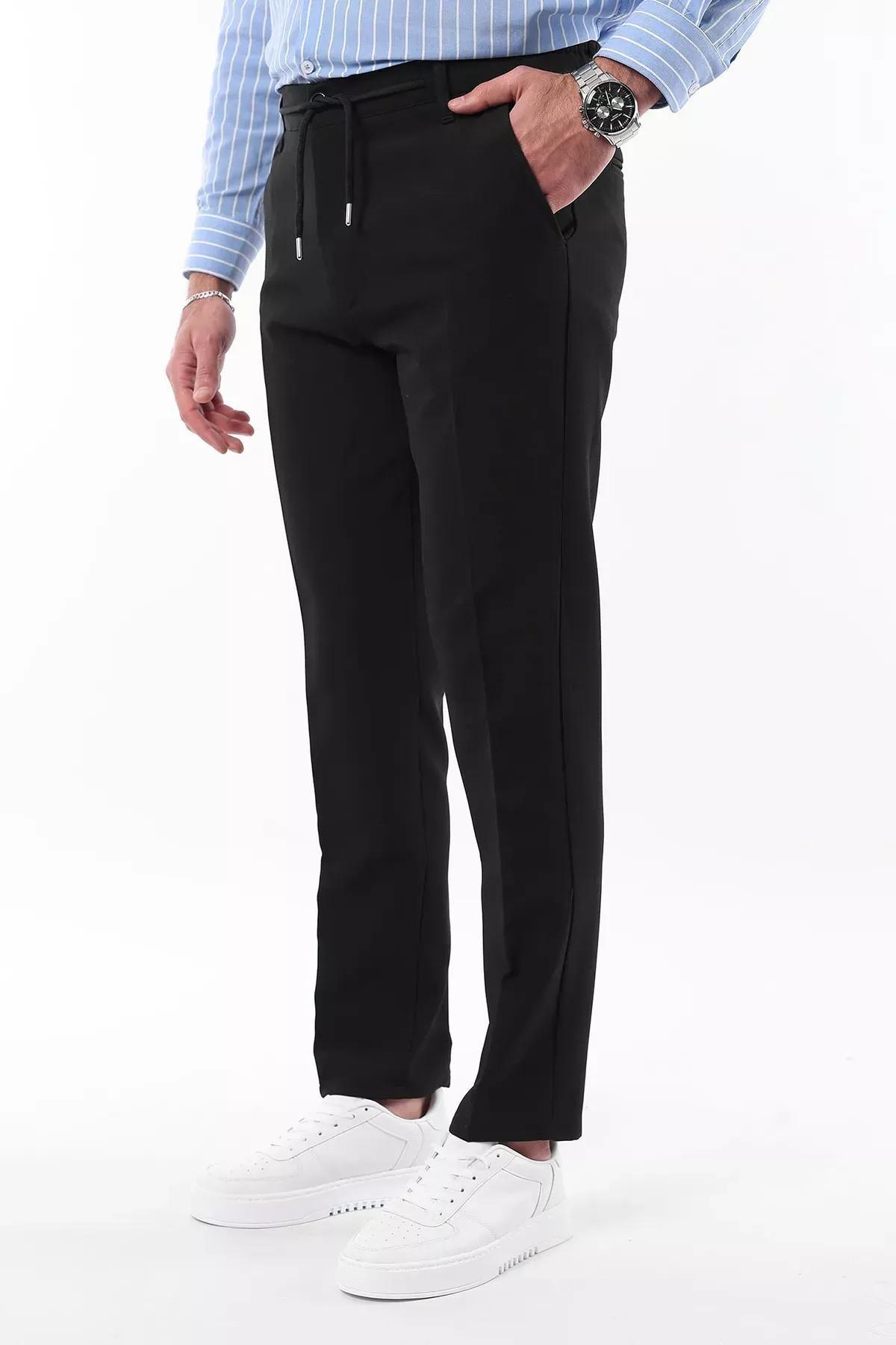 Black Slim Fit Waist Tie Trousers, , large image number 5