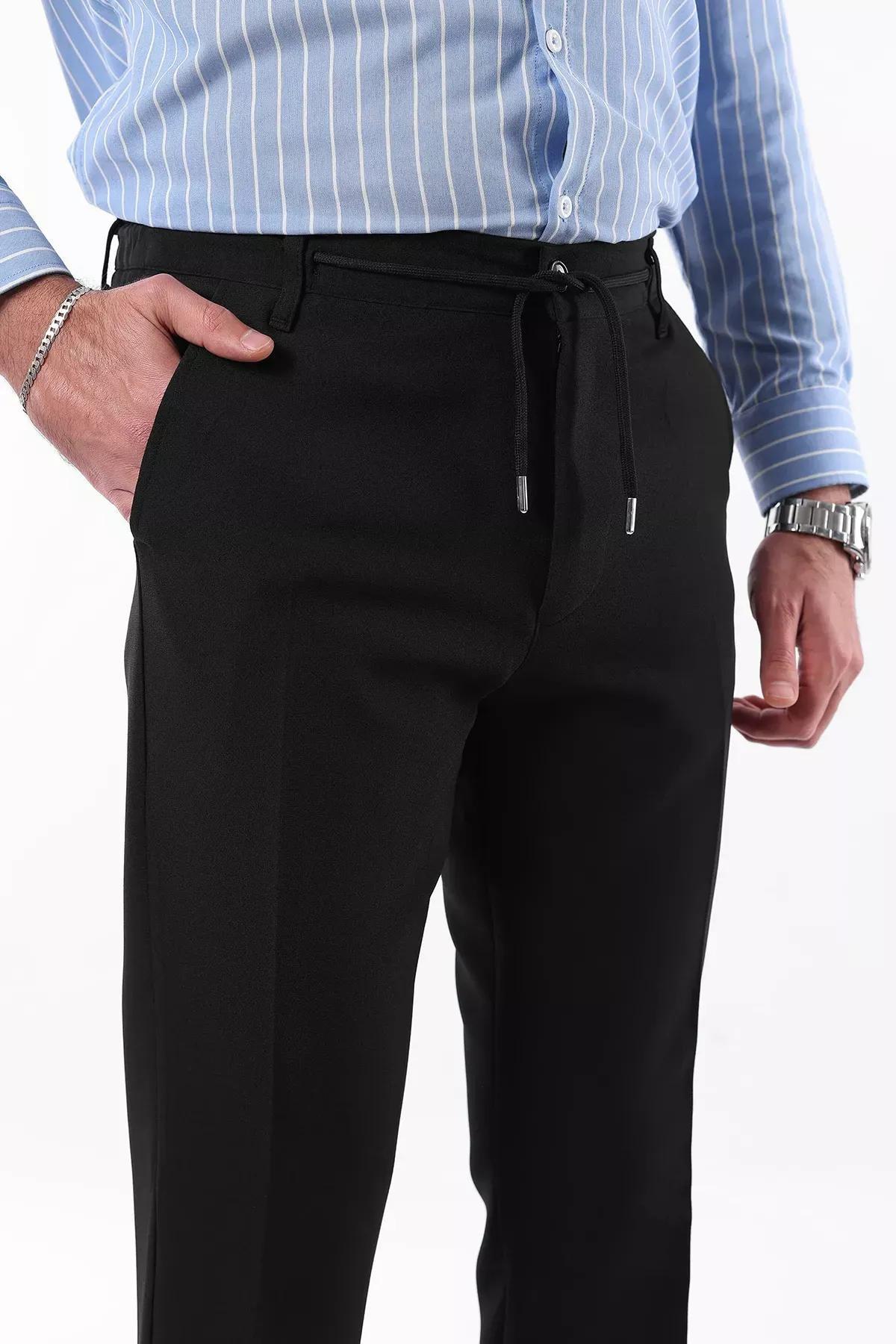 Black Slim Fit Waist Tie Trousers, , large image number 7