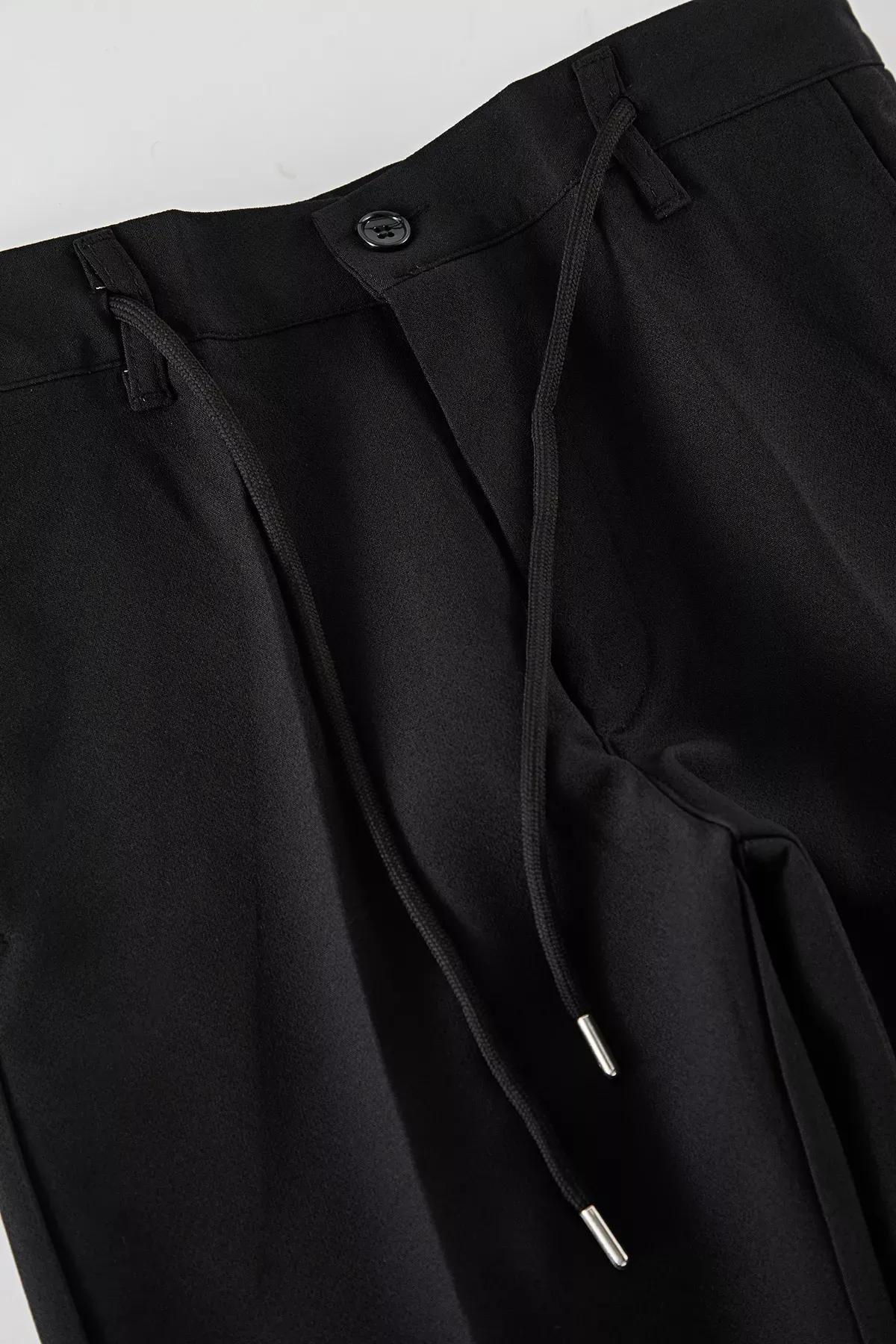 Black Slim Fit Waist Tie Trousers, , large image number 9