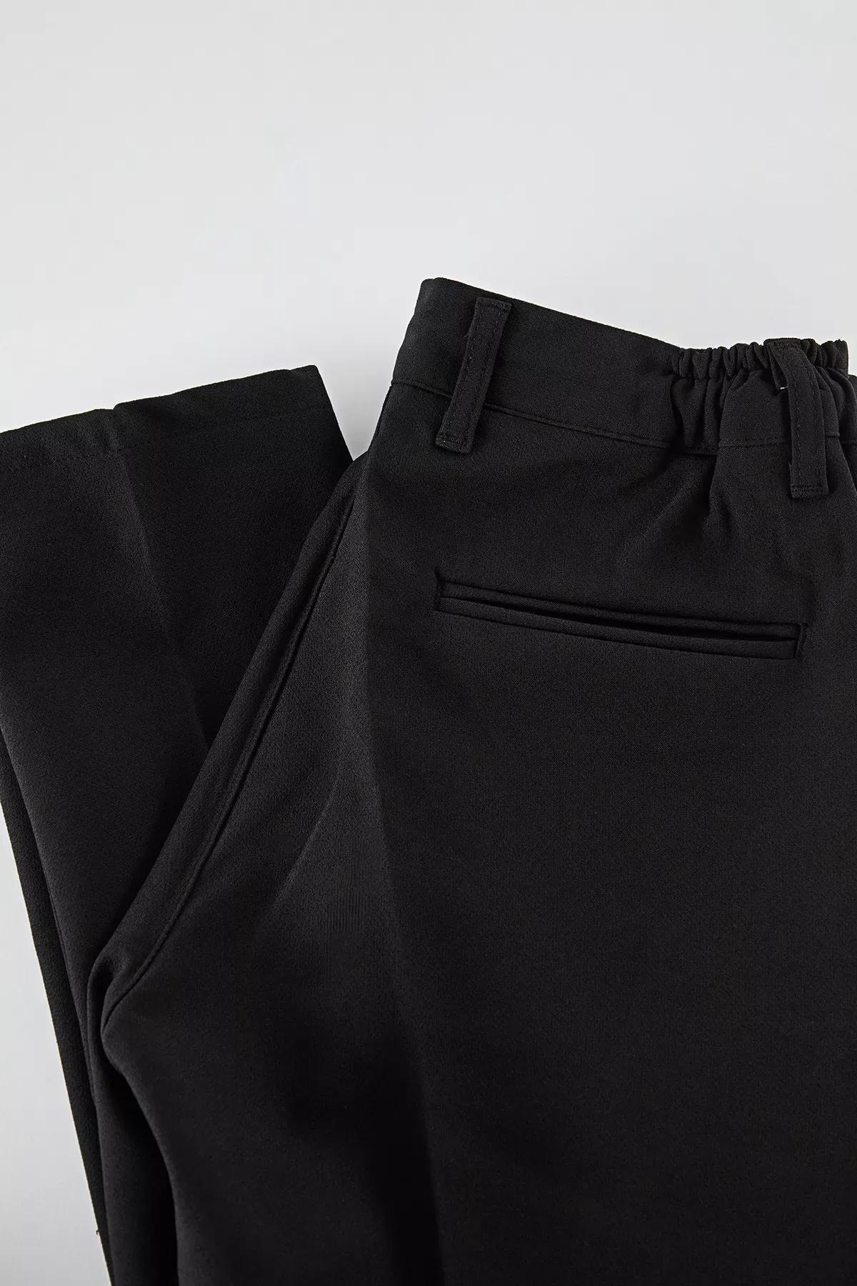Black Slim Fit Waist Tie Trousers, , large image number 10