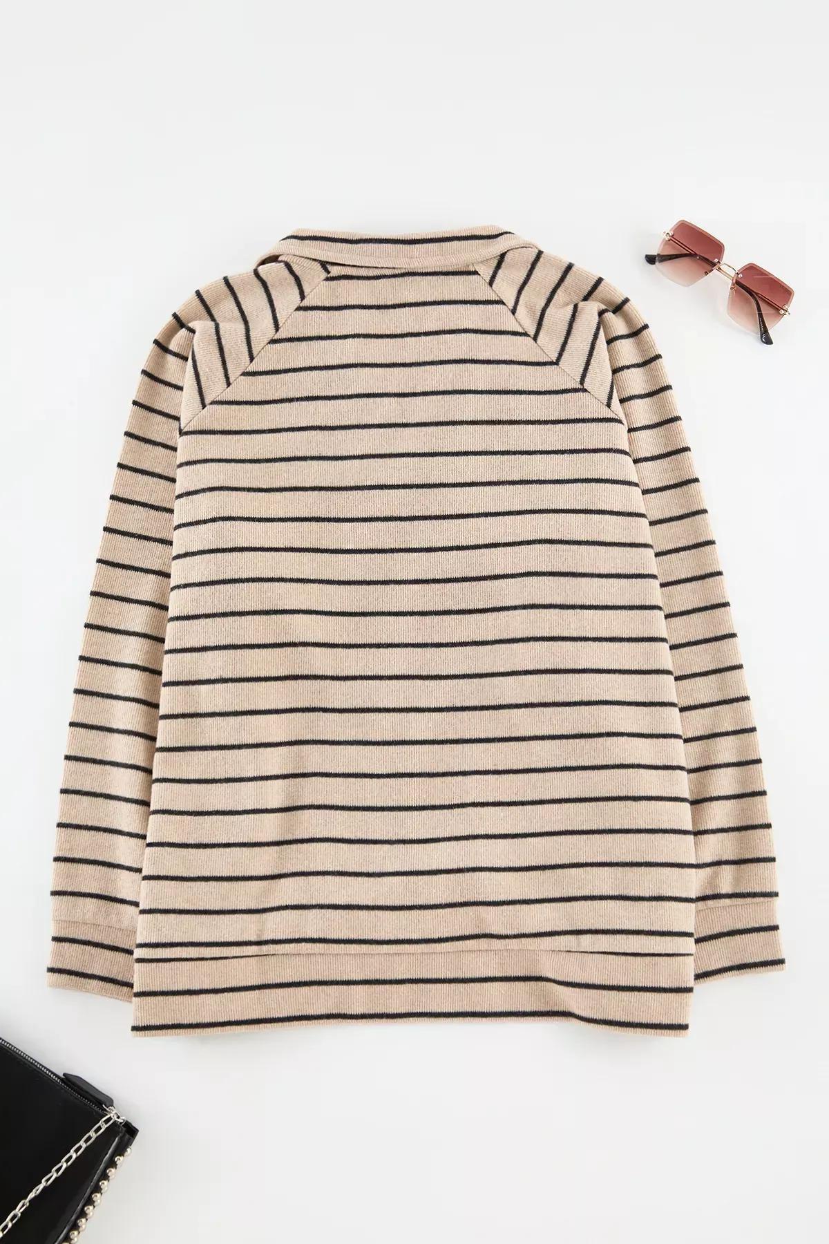 Beige Striped Oversized Patterned Sweatshirt, , large image number 2
