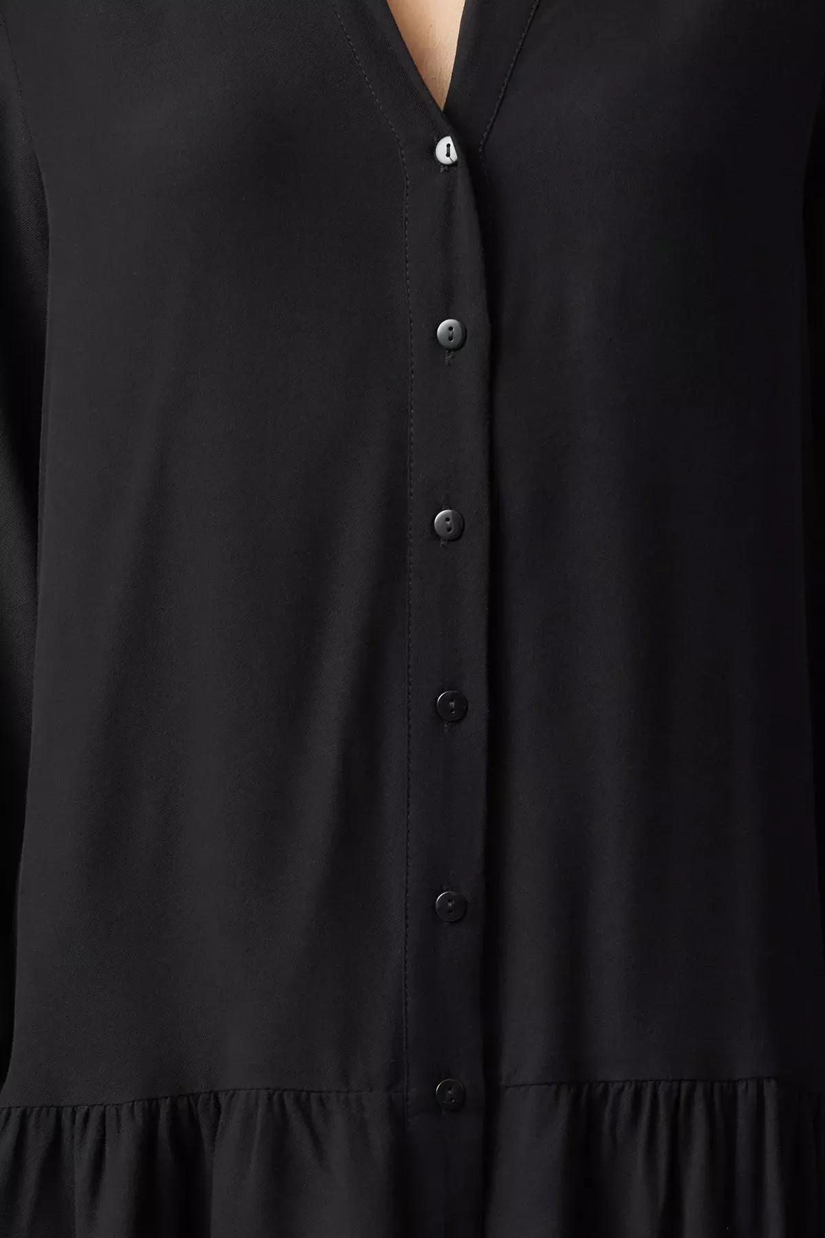 Black Mini Thick Woven Shirt Dress, , large image number 2