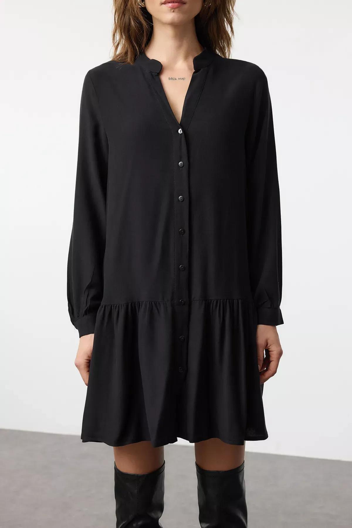 Black Mini Thick Woven Shirt Dress, , large image number 3