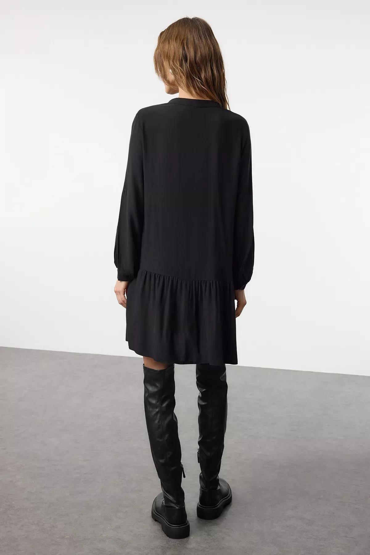 Black Mini Thick Woven Shirt Dress, , large image number 4