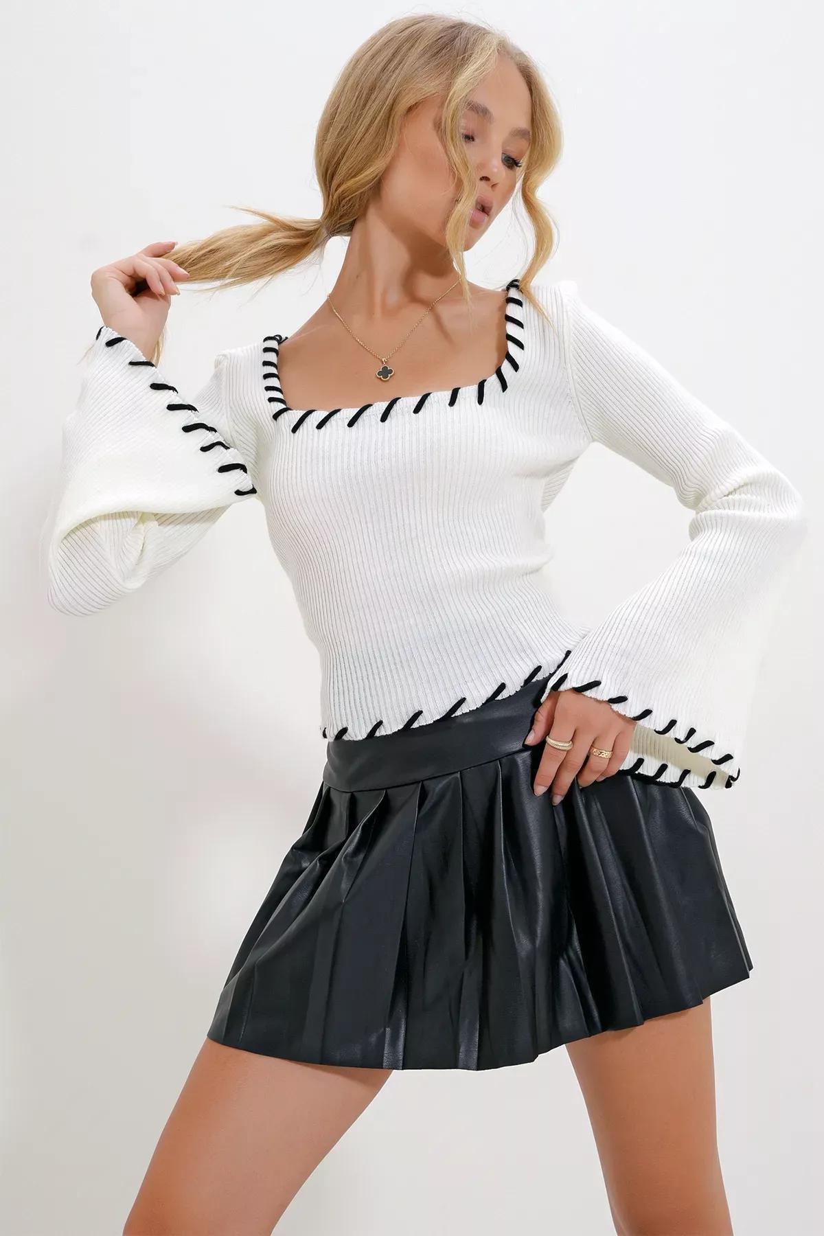 White Crochet Knitwear Blouse, White, large image number 1