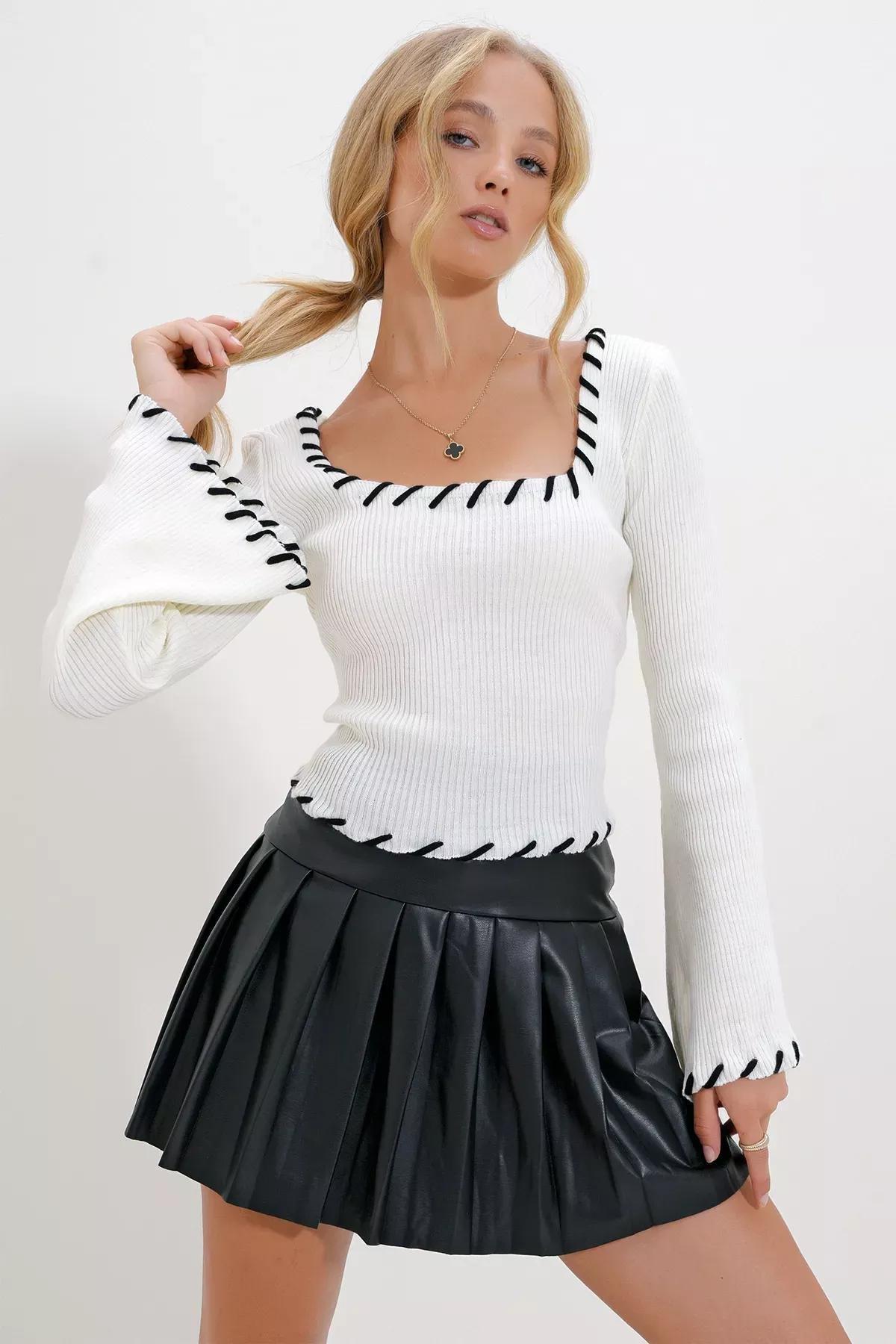 White Crochet Knitwear Blouse, White, large image number 2