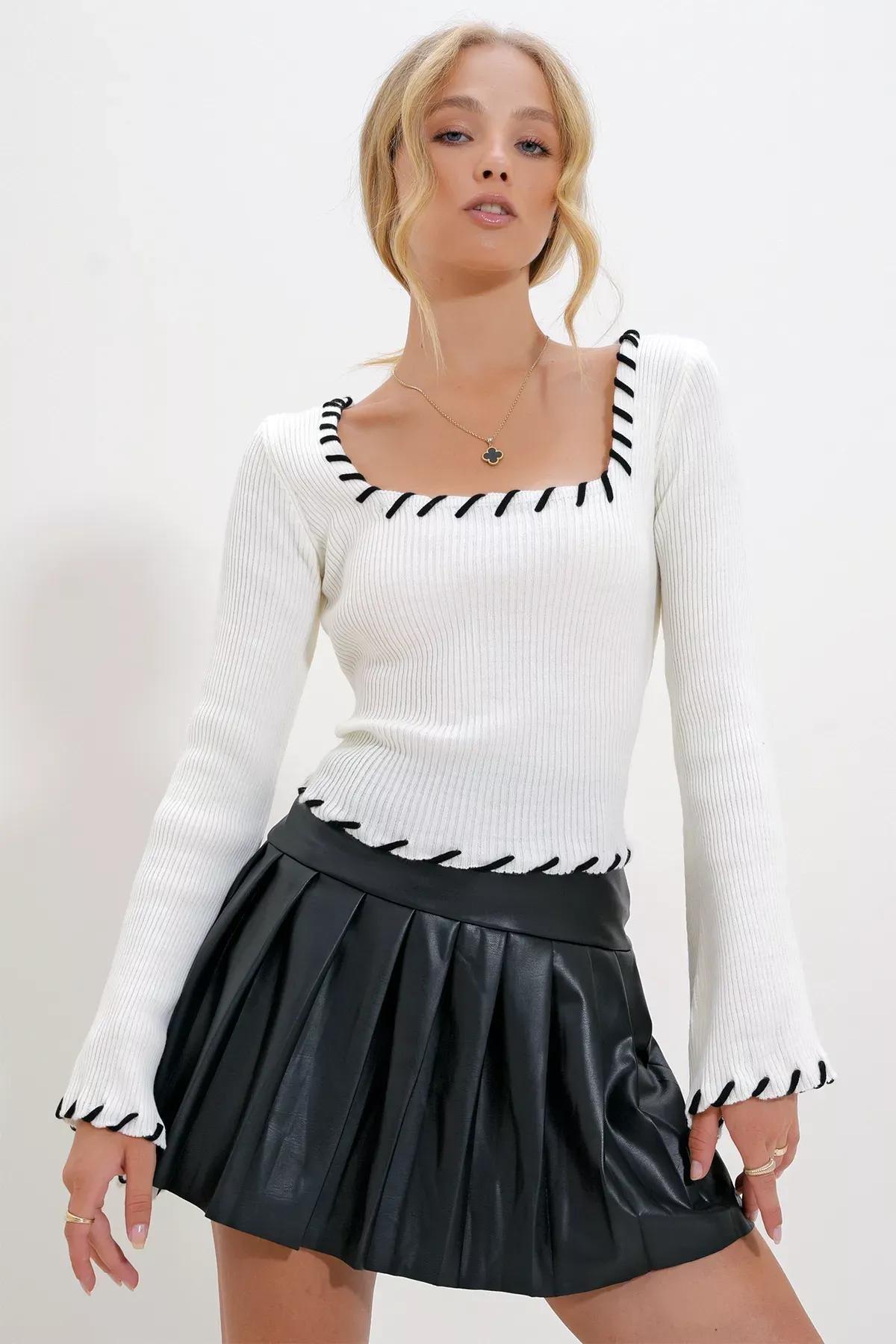 White Crochet Knitwear Blouse, White, large image number 3