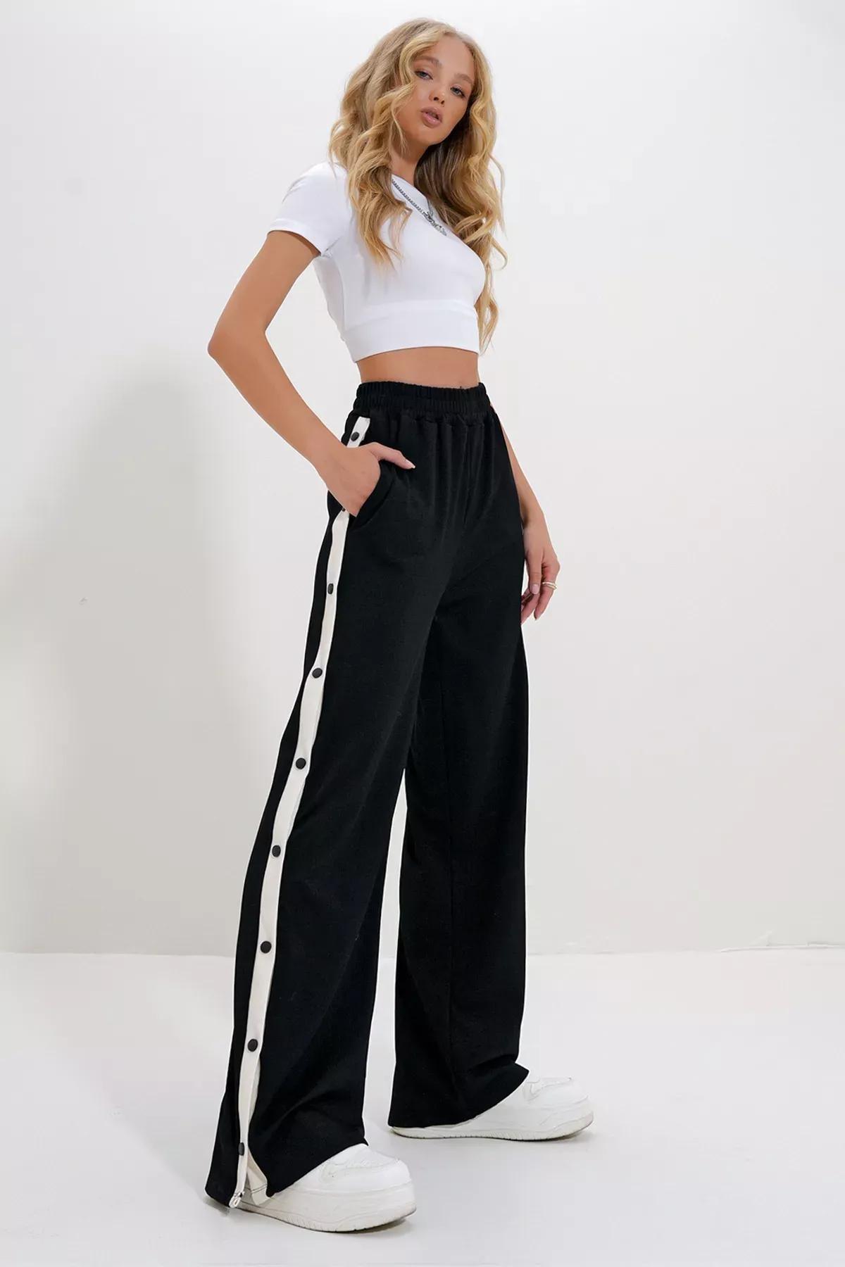 Black Double Pocket Side Stripe Trousers, , large image number 0