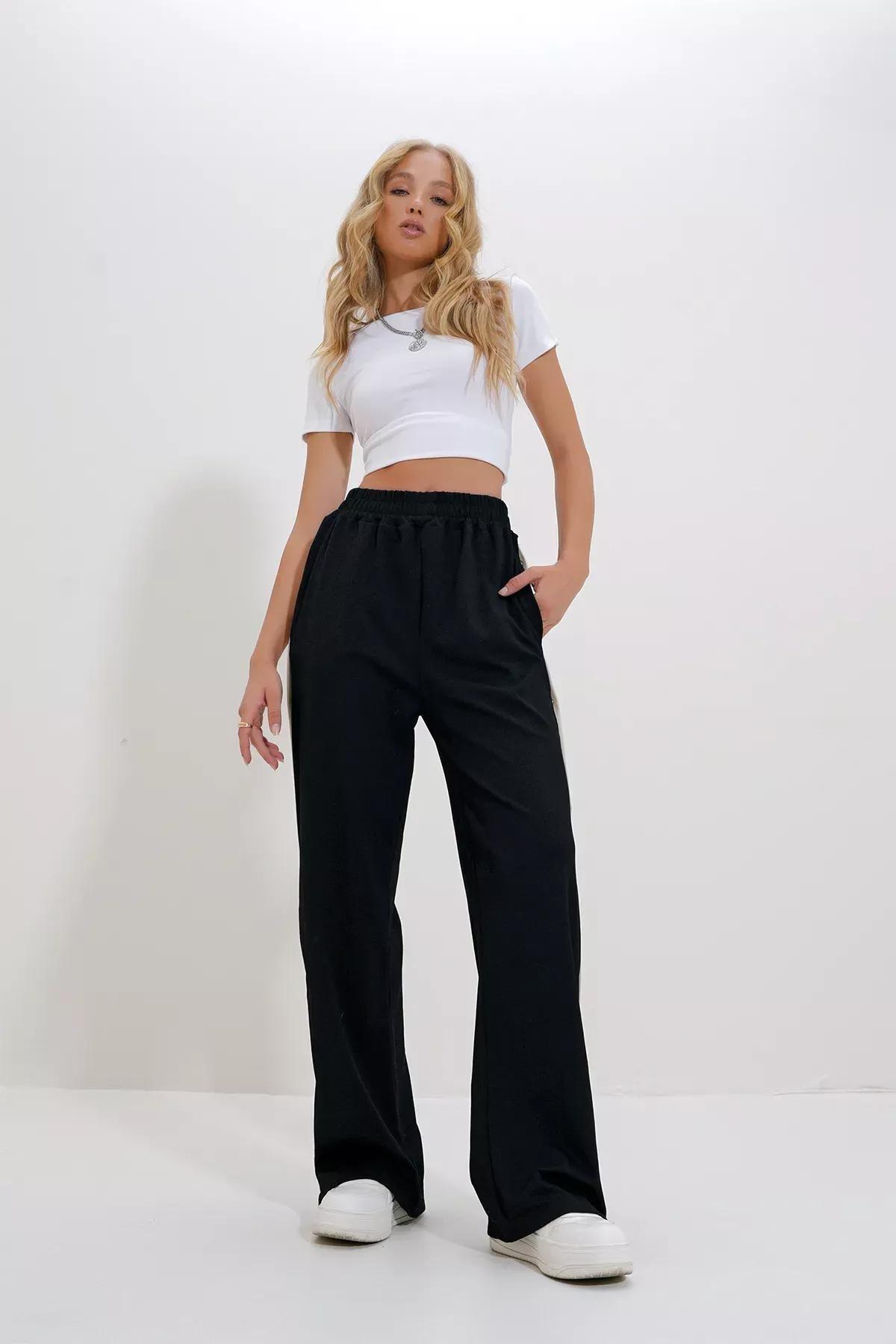 Black Double Pocket Side Stripe Trousers, , large image number 2