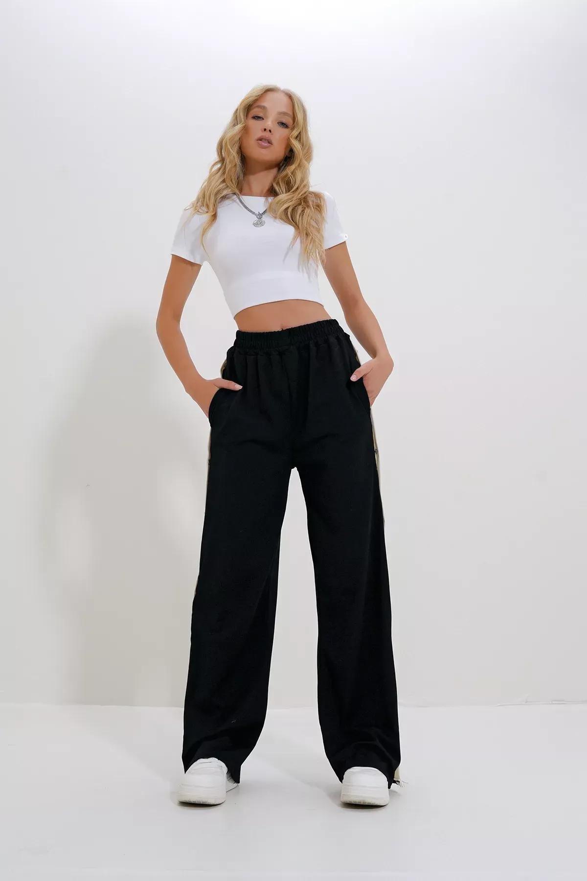 Black Double Pocket Side Stripe Trousers, , large image number 3