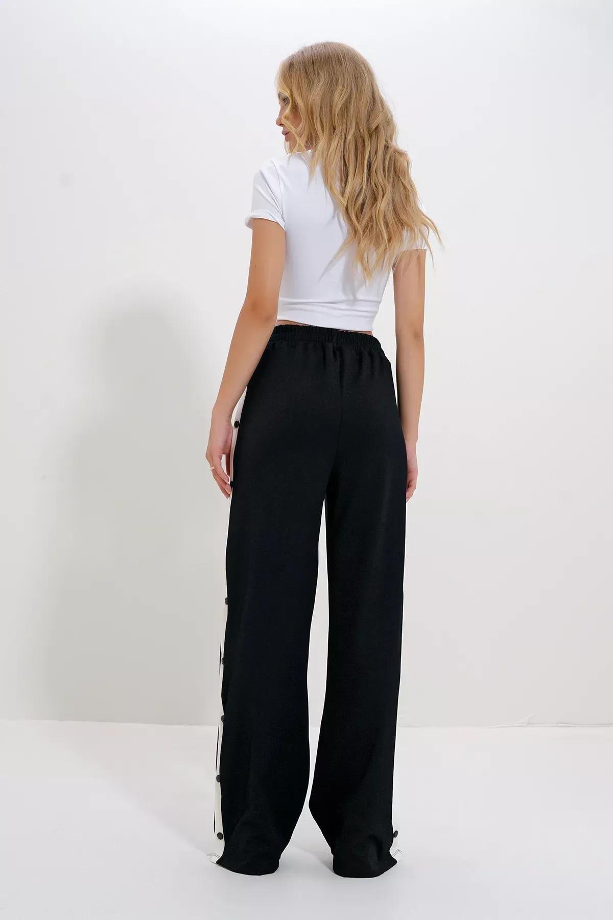Black Double Pocket Side Stripe Trousers, , large image number 4
