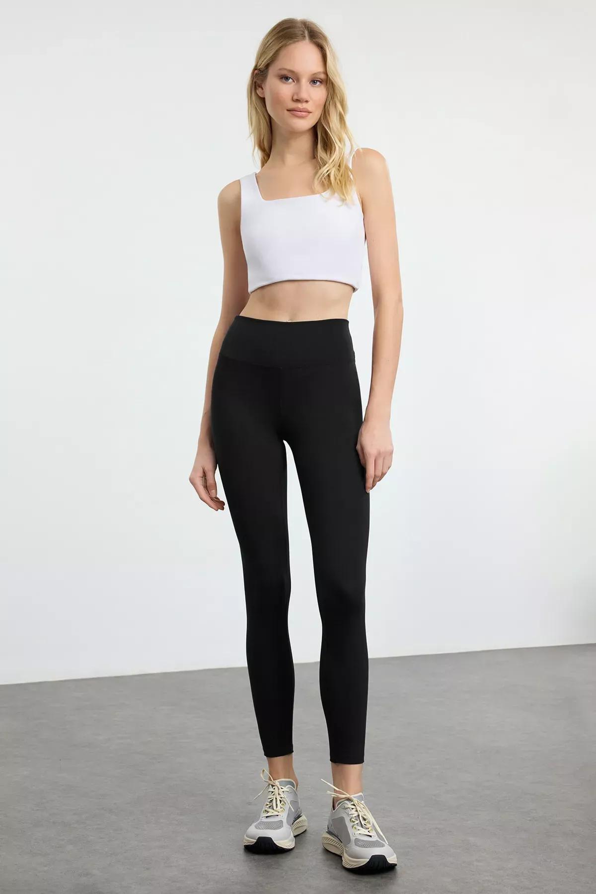 Black Brushed Printed Detailed Sports Tights, BLACK, large image number 0