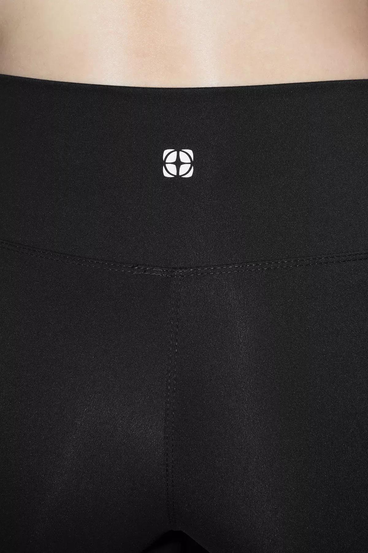 Black Brushed Printed Detailed Sports Tights, BLACK, large image number 2