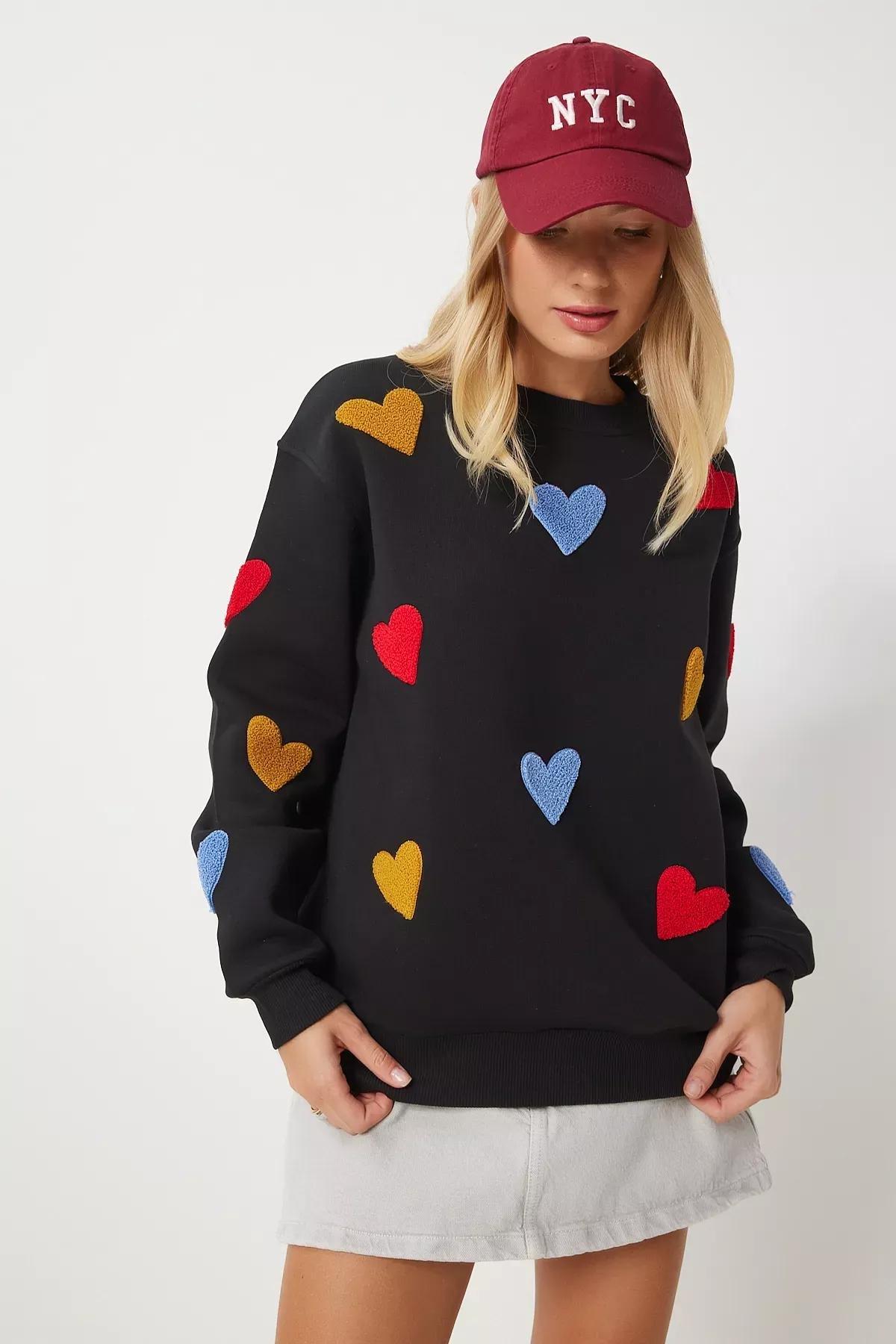 Black Textured Raised Knitted Sweatshirt, , large image number 1