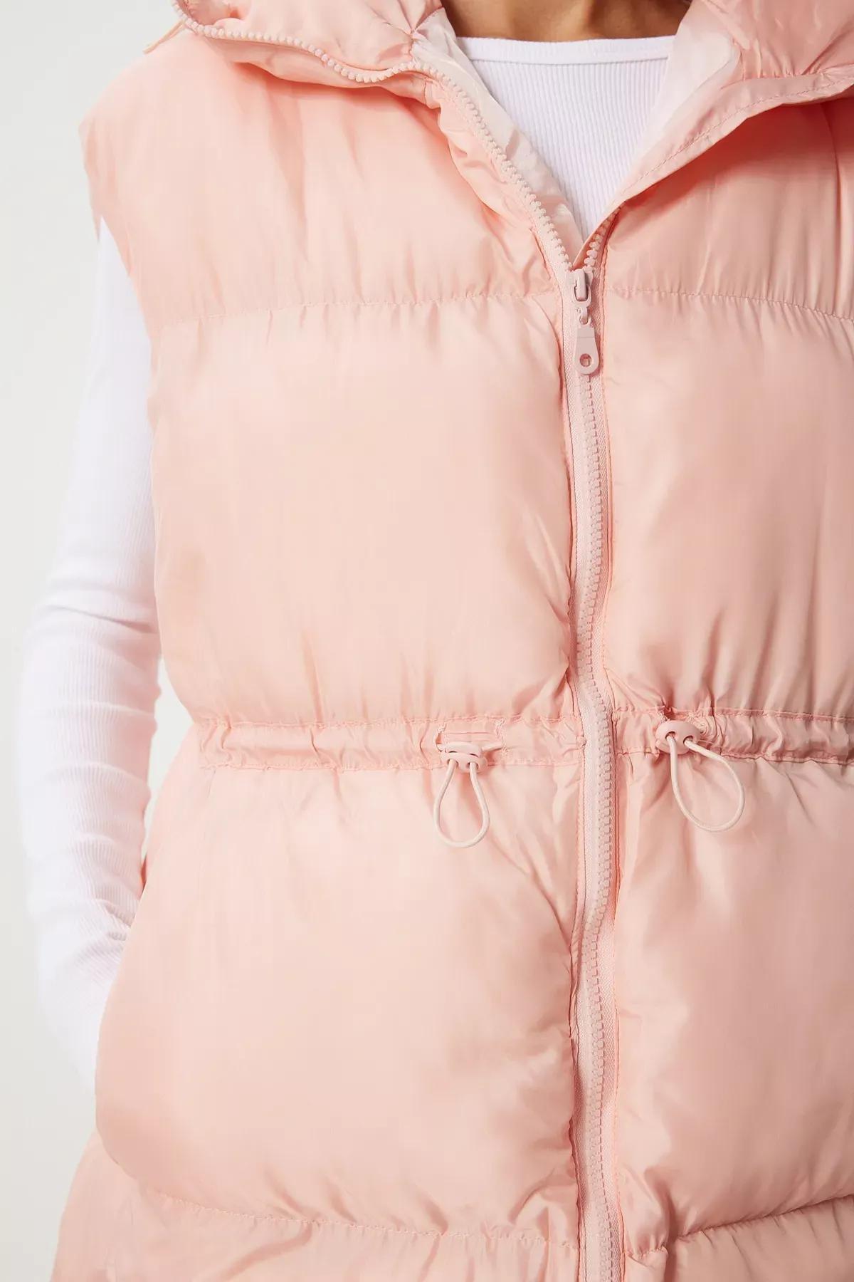 Pink Waist Drawstring Puffer Vest, Pink, large image number 5