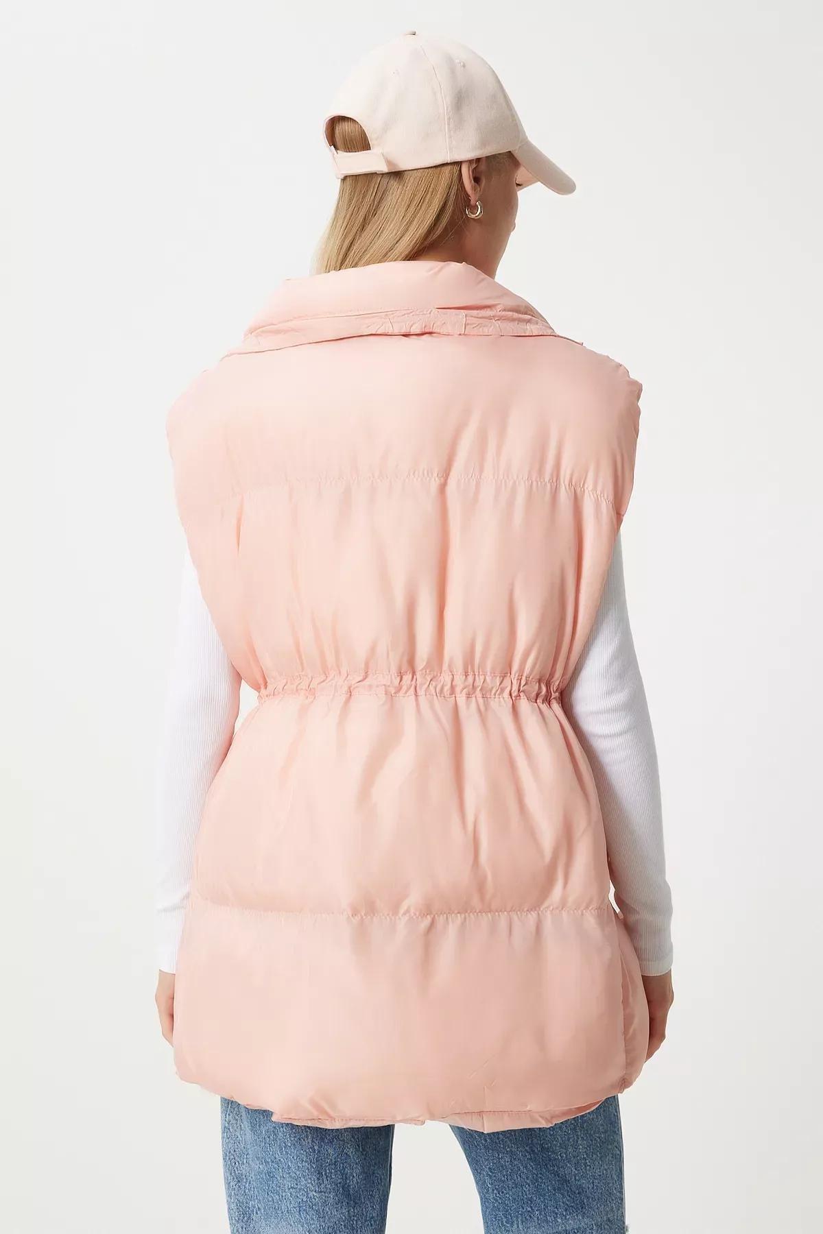 Pink Waist Drawstring Puffer Vest, Pink, large image number 7