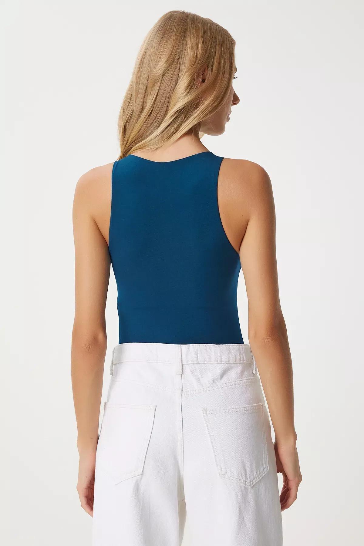 Green Blue Crew Neck Snap Bodysuit, , large image number 4
