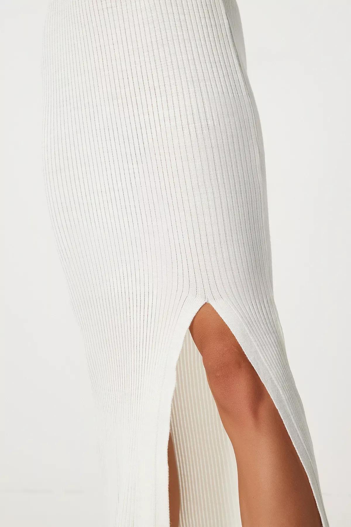 Ecru Collared Wrapped Ed Knitted Dress, Ecru, large image number 4
