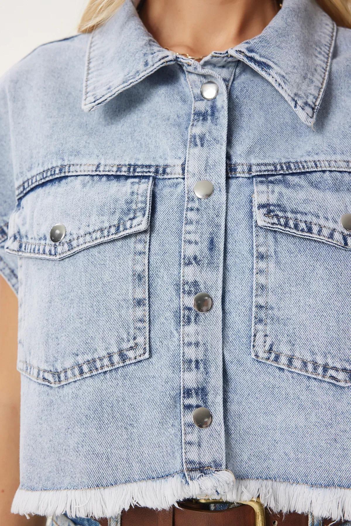 Blue Tassel Crop Jacket, LIGHT BLUE, large image number 2
