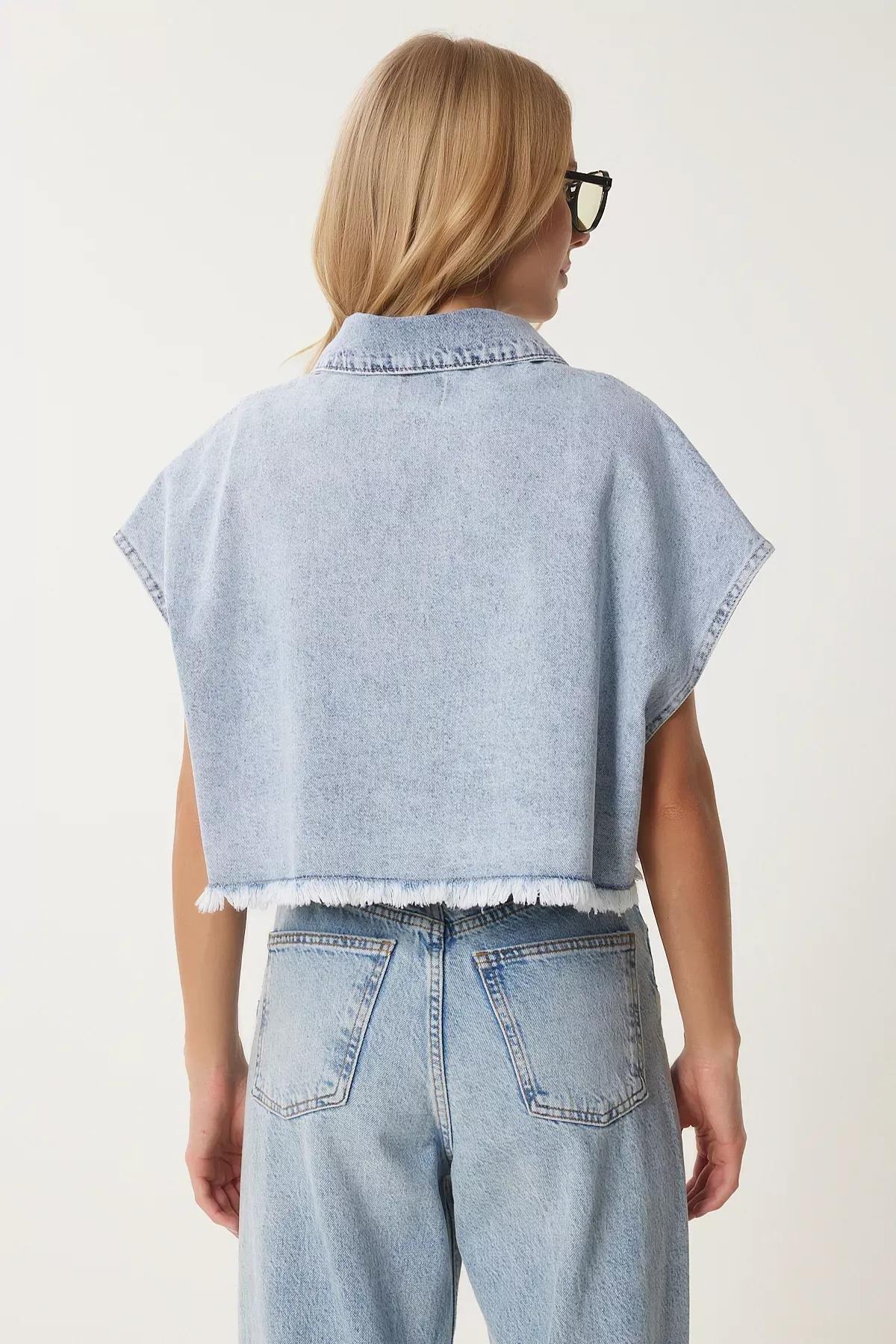 Blue Tassel Crop Jacket, LIGHT BLUE, large image number 3