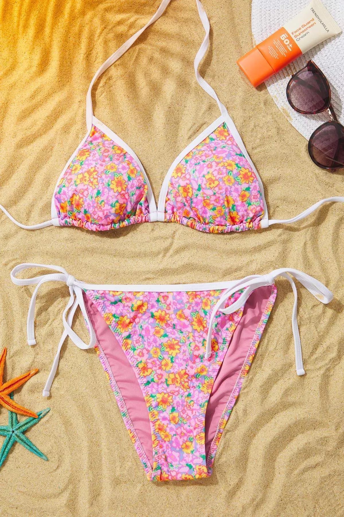طقم بيكيني بنقشة زهور، وردي, Pink-Multicolor, large image number 1
