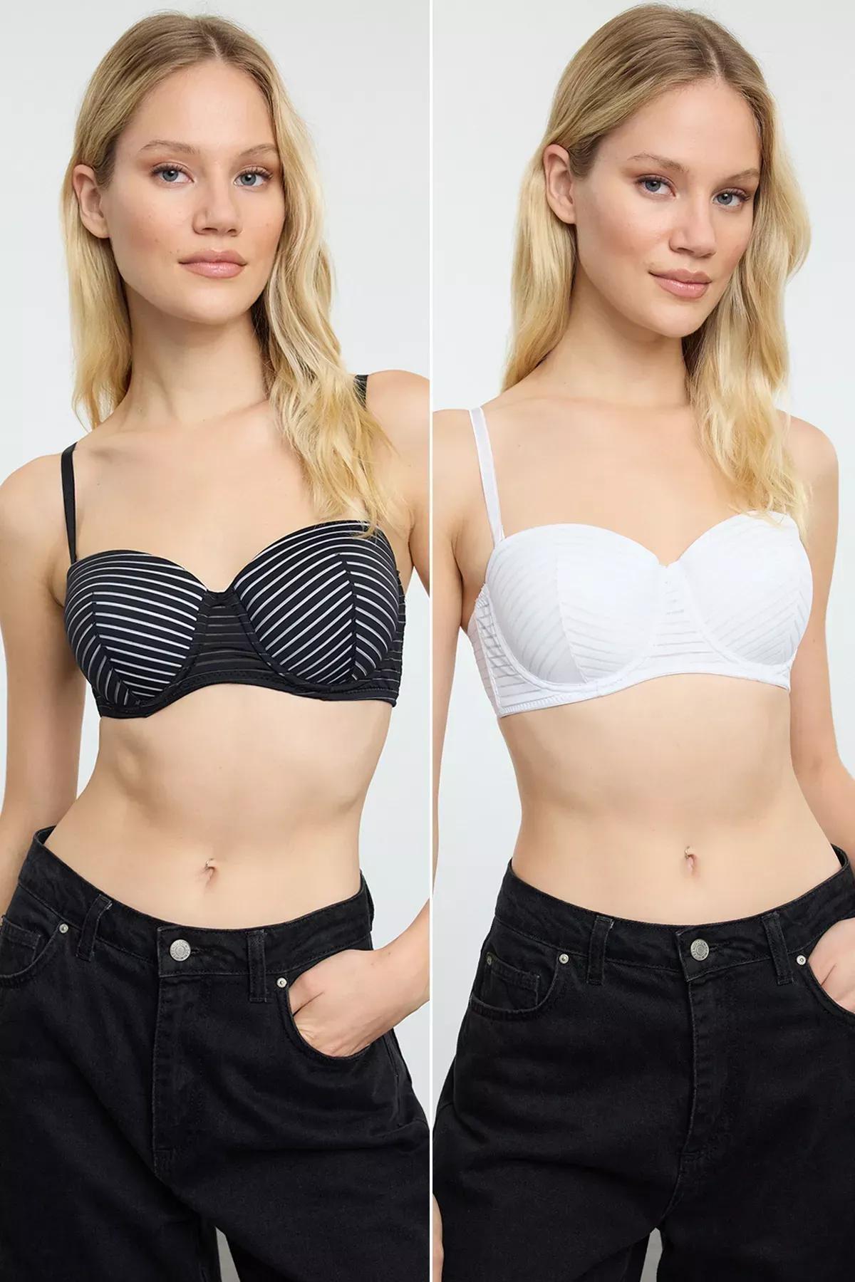 Black-White Strapless Bra, set of 2, BLACK WHITE, medium