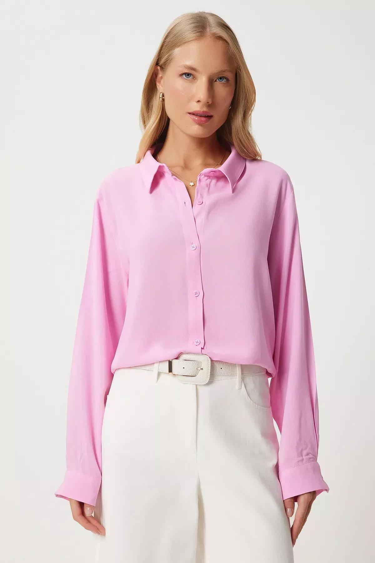 Pink Relaxed Fit Viscose Shirt, , large image number 0