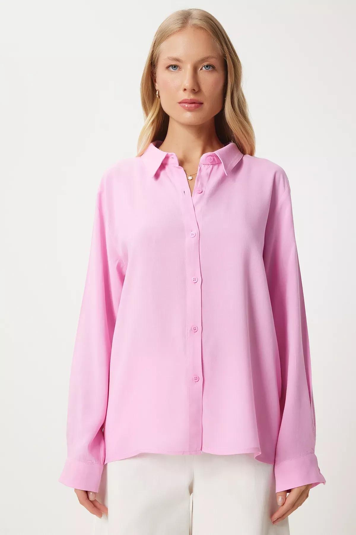 Pink Relaxed Fit Viscose Shirt, , large image number 1