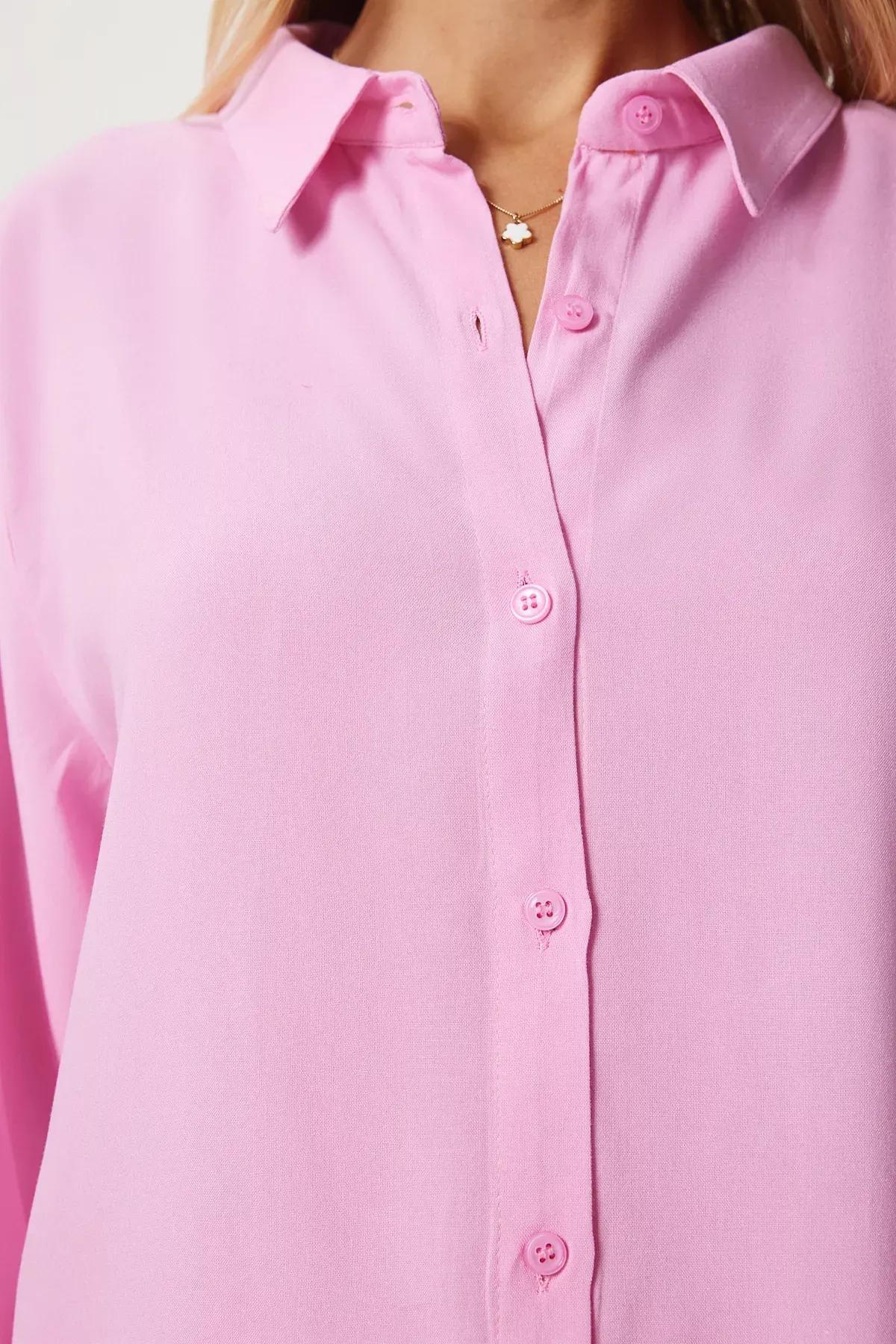 Pink Relaxed Fit Viscose Shirt, , large image number 2