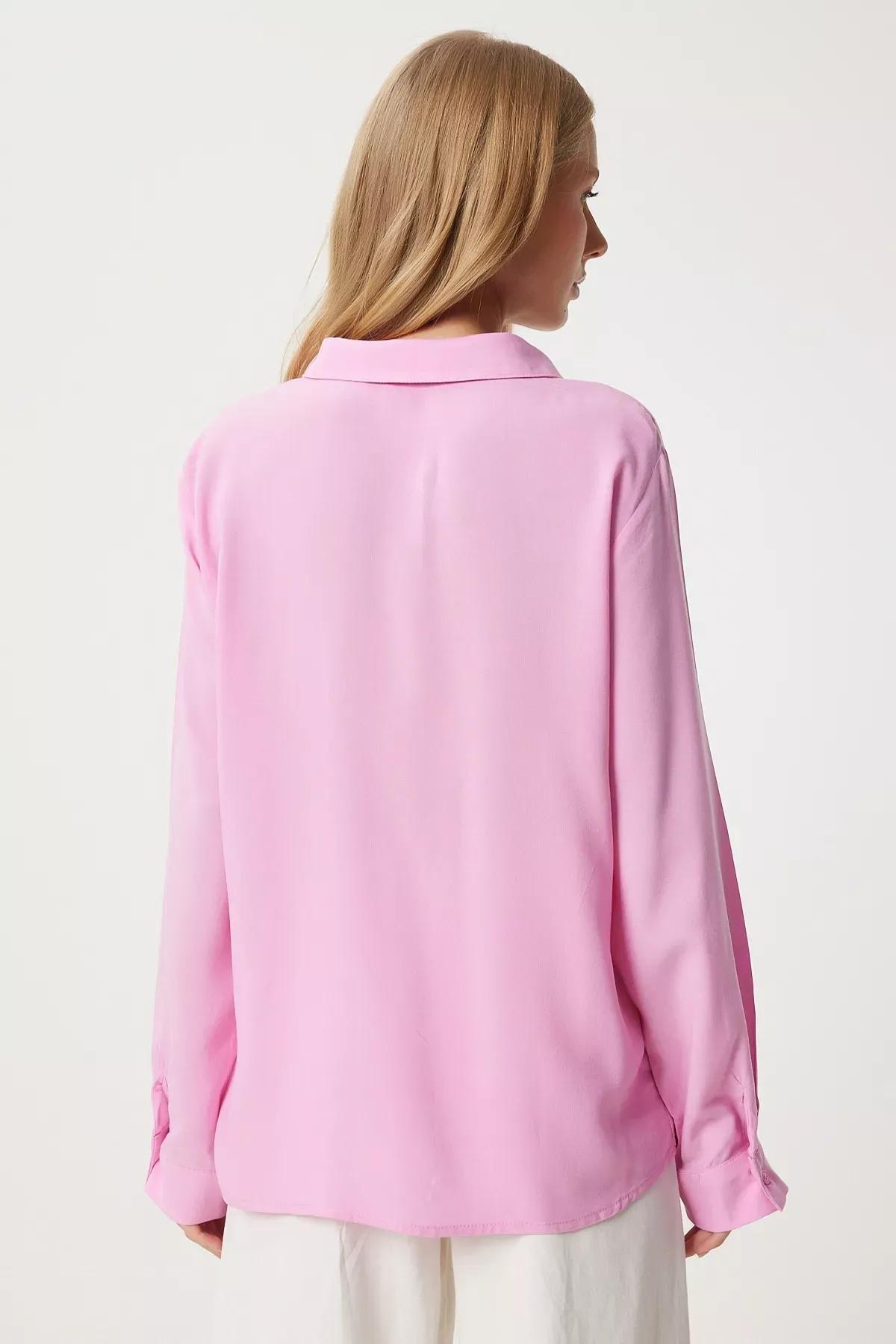 Pink Relaxed Fit Viscose Shirt, , large image number 3