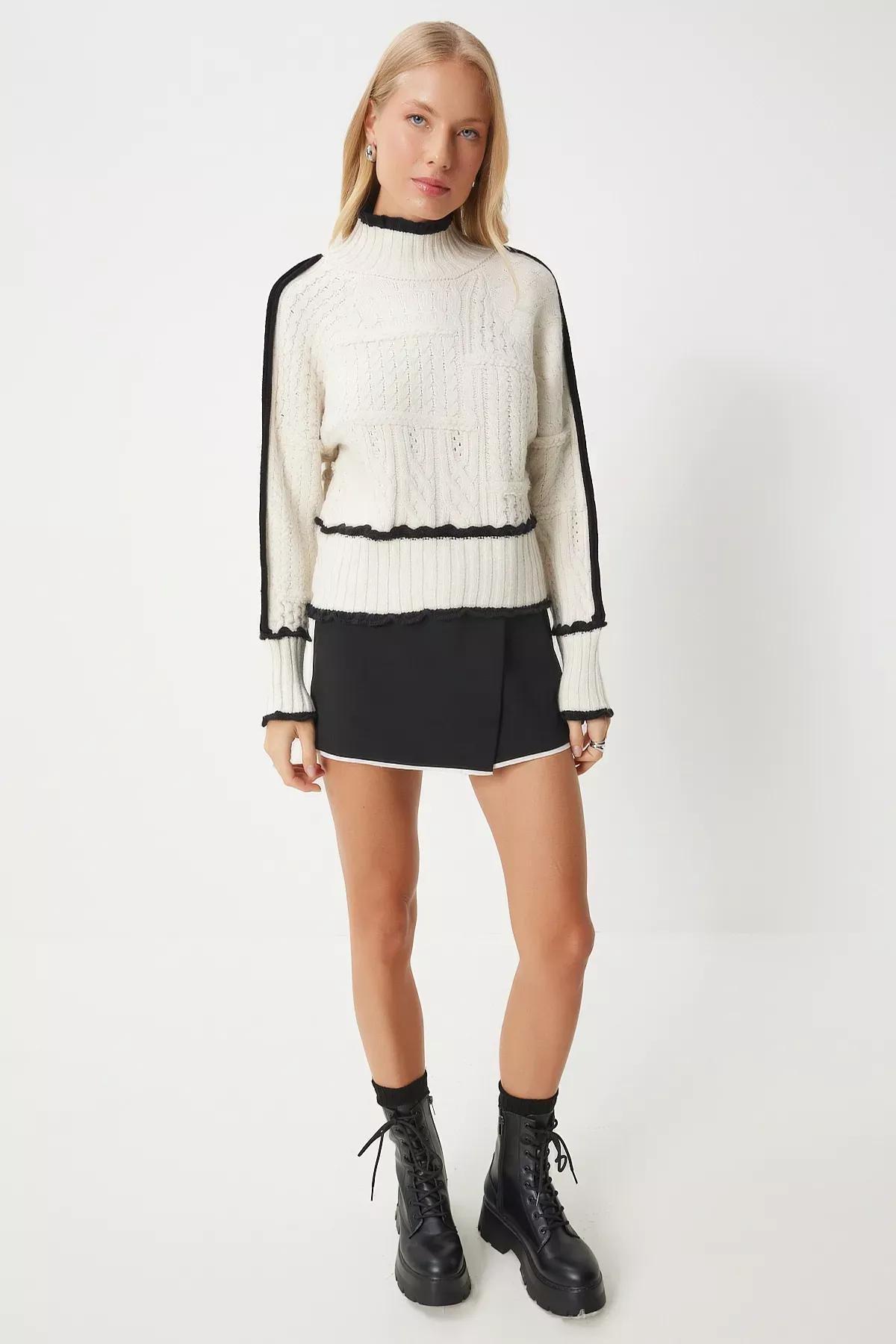 Beige Cashmere Belted Gold Button Coat, Bone Black, large image number 4