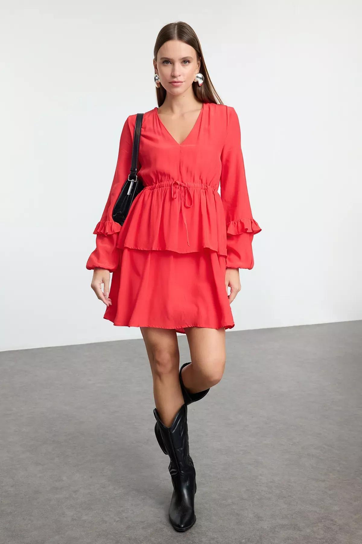 Red Wide Pattern Mini Dress, Red, large image number 0