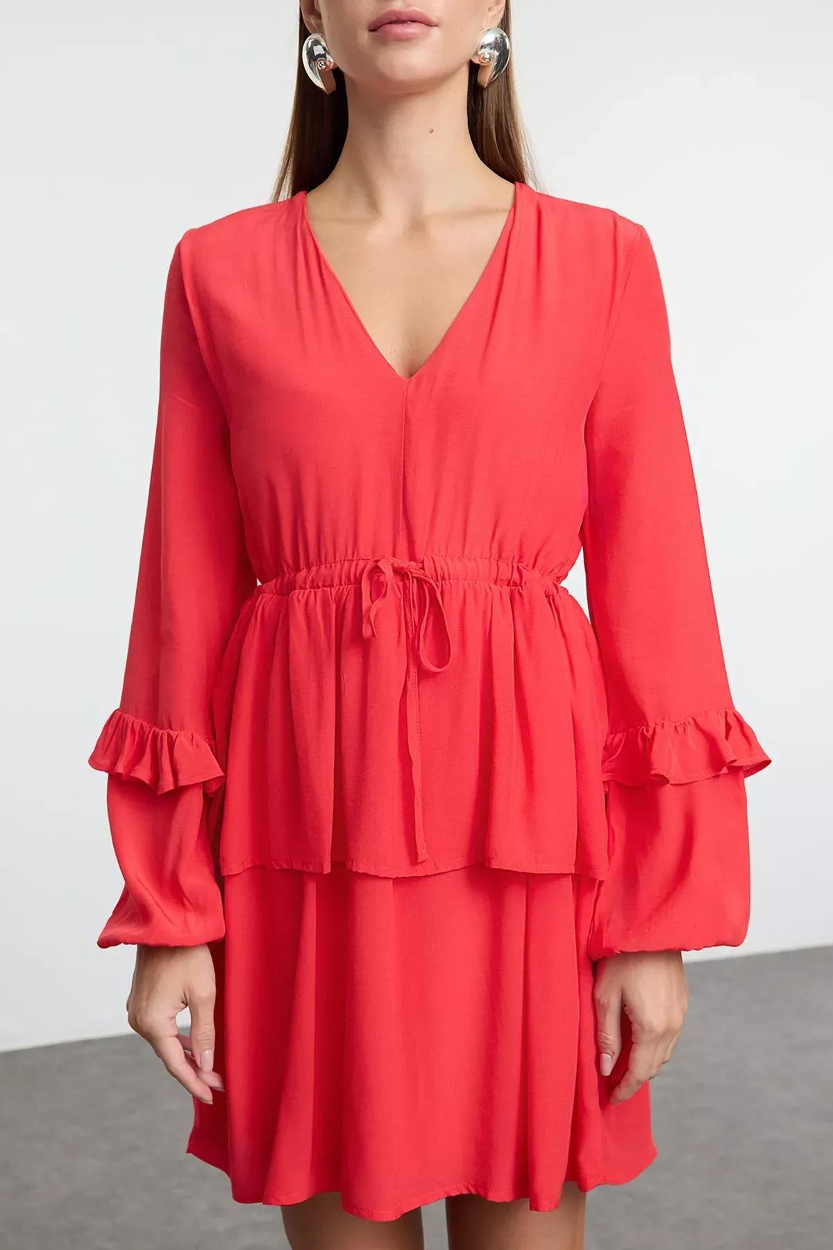 Red Wide Pattern Mini Dress, Red, large image number 2