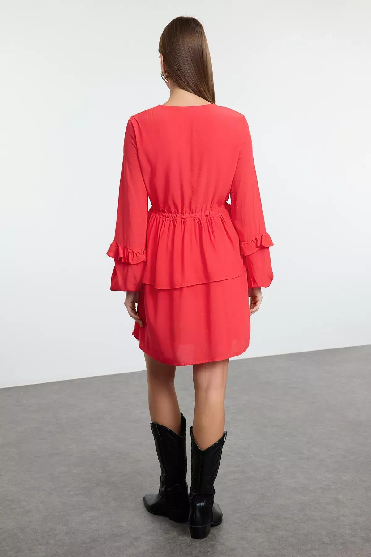 Red Wide Pattern Mini Dress, Red, large image number 4