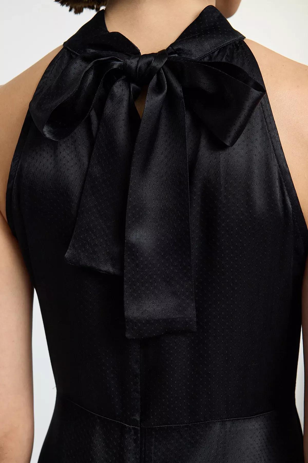 Black A-Line Detailed Midi Woven Dress, , large image number 3
